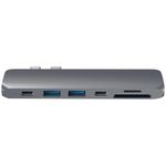 Docking Satech PRO Hub Type-C, HDMI 4K, PassThroughCharging, 2x USB 30, 2xSD, ThunderBolt 3, Gri spatial fotografia produsului View 2 S