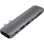 Docking Satech PRO Hub Type-C, HDMI 4K, PassThroughCharging, 2x USB 30, 2xSD, ThunderBolt 3, Gri spatial fotografia produsului View 3 S