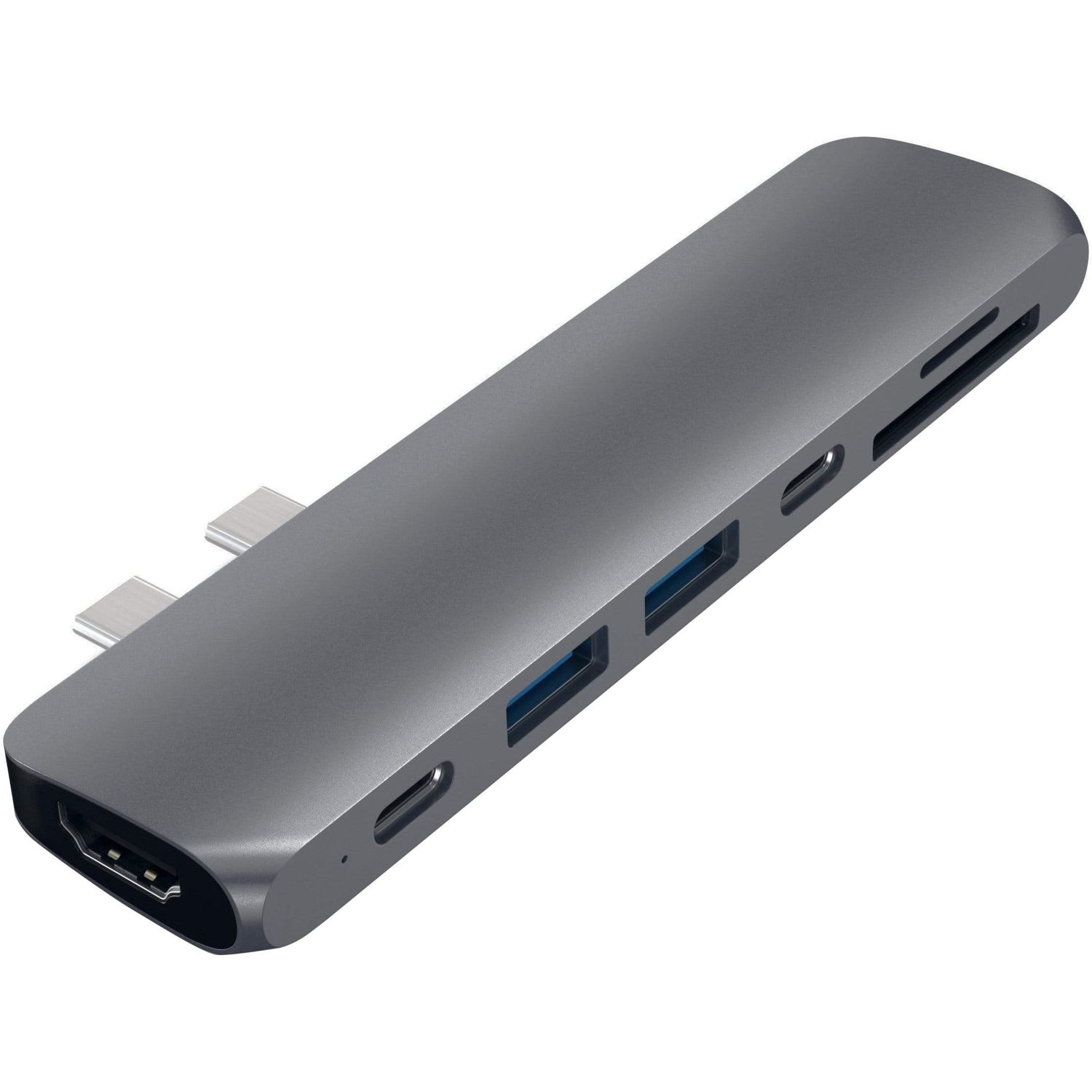 Docking Satech PRO Hub Type-C, HDMI 4K, PassThroughCharging, 2x USB 30, 2xSD, ThunderBolt 3, Gri spatial fotografia produsului View 3 L