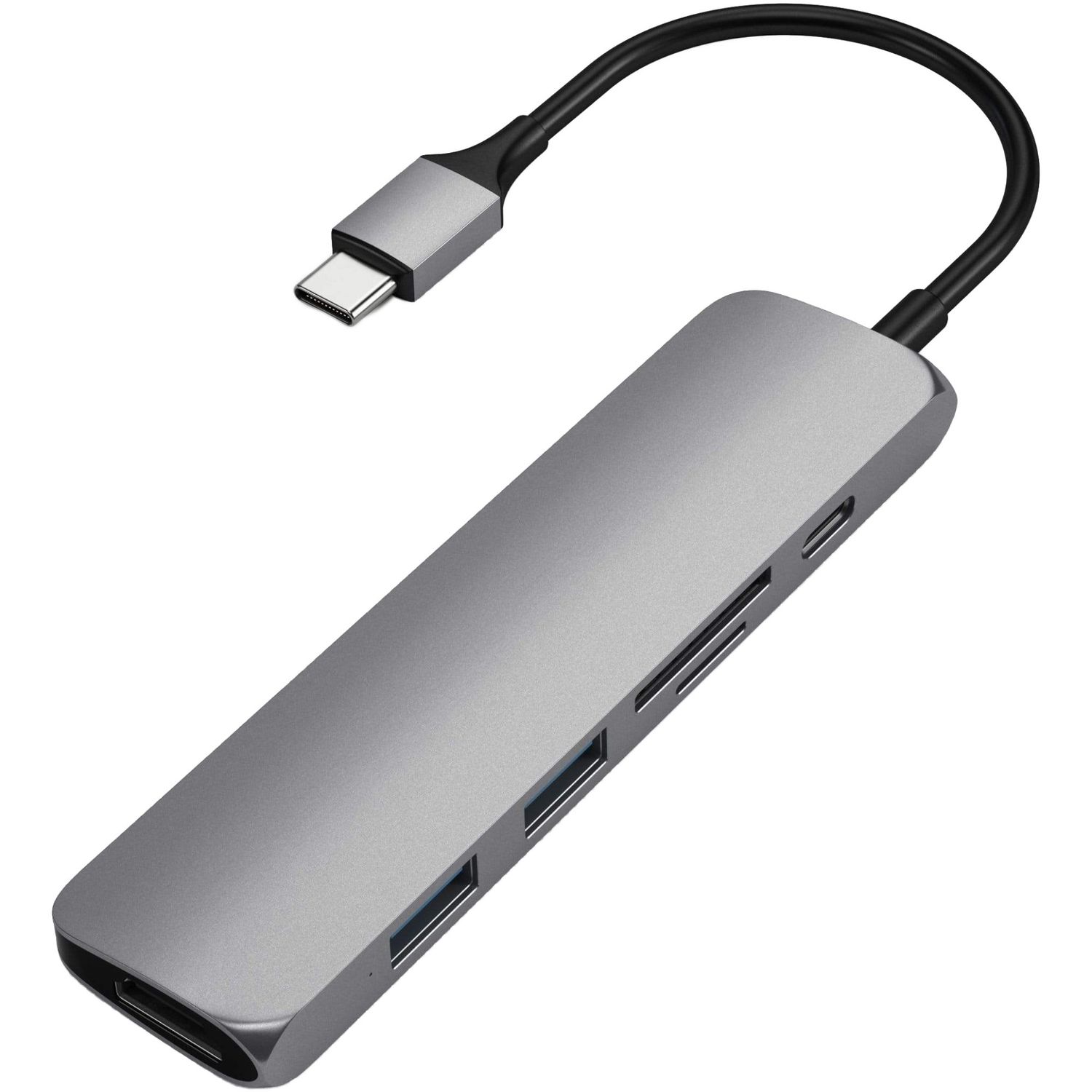 Adaptor Hub USB-C Satechi Multimedia Slim V2, Gri spatial fotografia produsului View 4 L