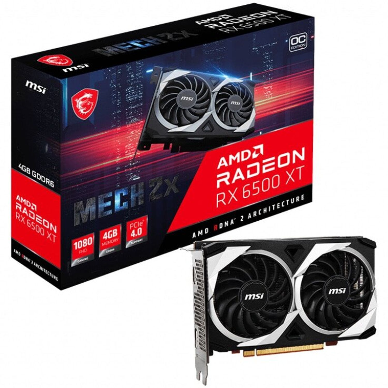 Placa video MSI Radeon RX 6500 XT Mech 2X OC, 4GB GDDR6, 64-bit fotografia produsului
