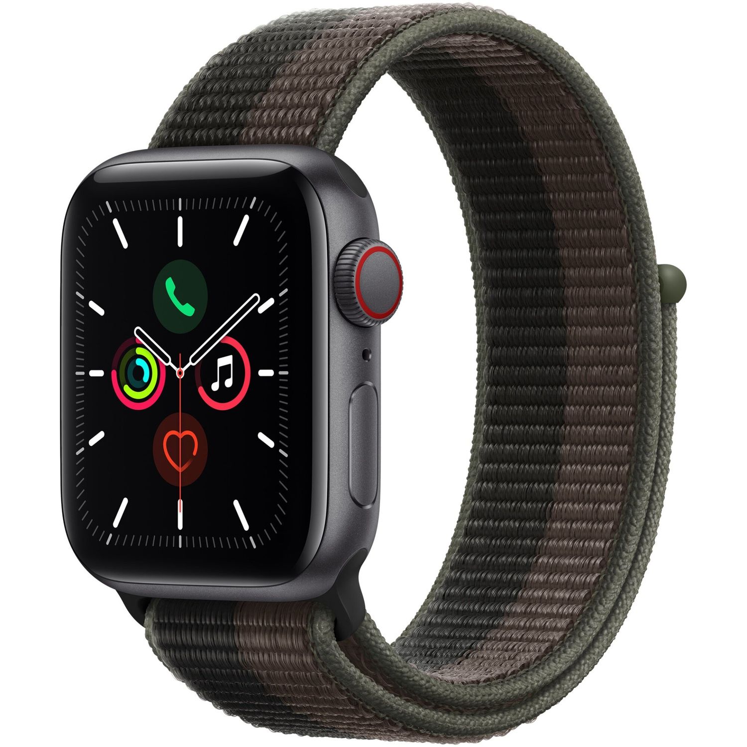 Apple Watch SE, Cellular, Carcasa Aluminium 40mm Space Grey, Tornado/Grey Sport Loop fotografia produsului