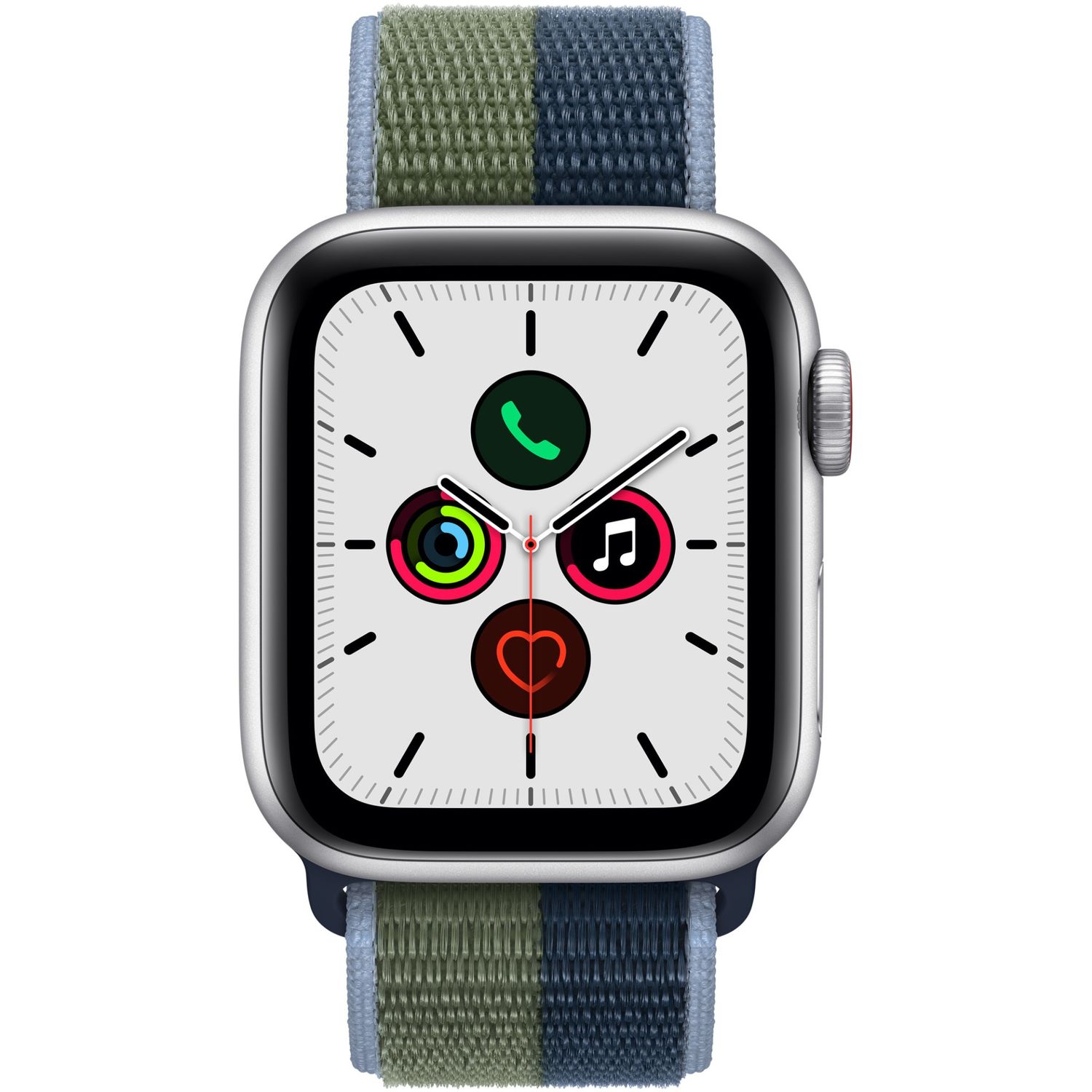 Apple Watch SE, Cellular, Carcasa Aluminium 40mm Silver, Abyss Blue/Moss Green Sport Loop fotografia produsului View 2 L