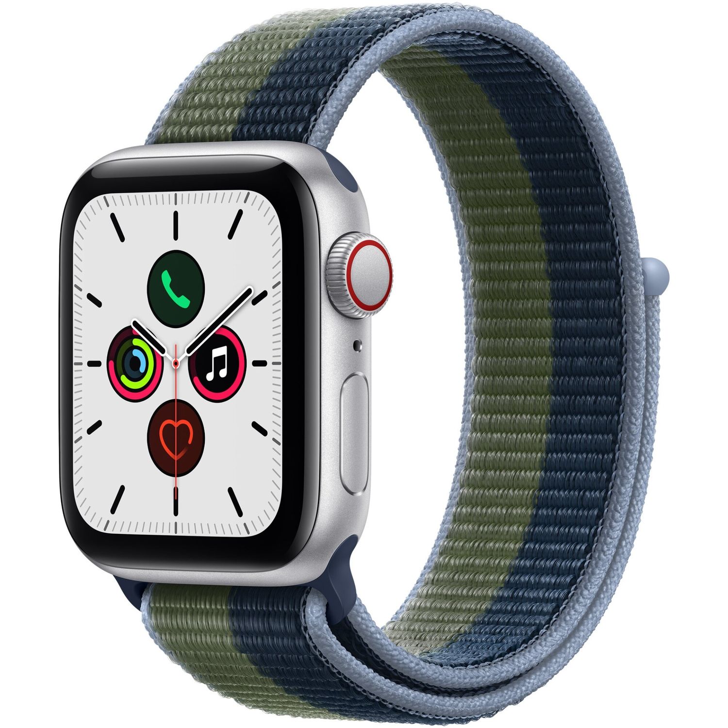 Apple Watch SE, Cellular, Carcasa Aluminium 40mm Silver, Abyss Blue/Moss Green Sport Loop fotografia produsului