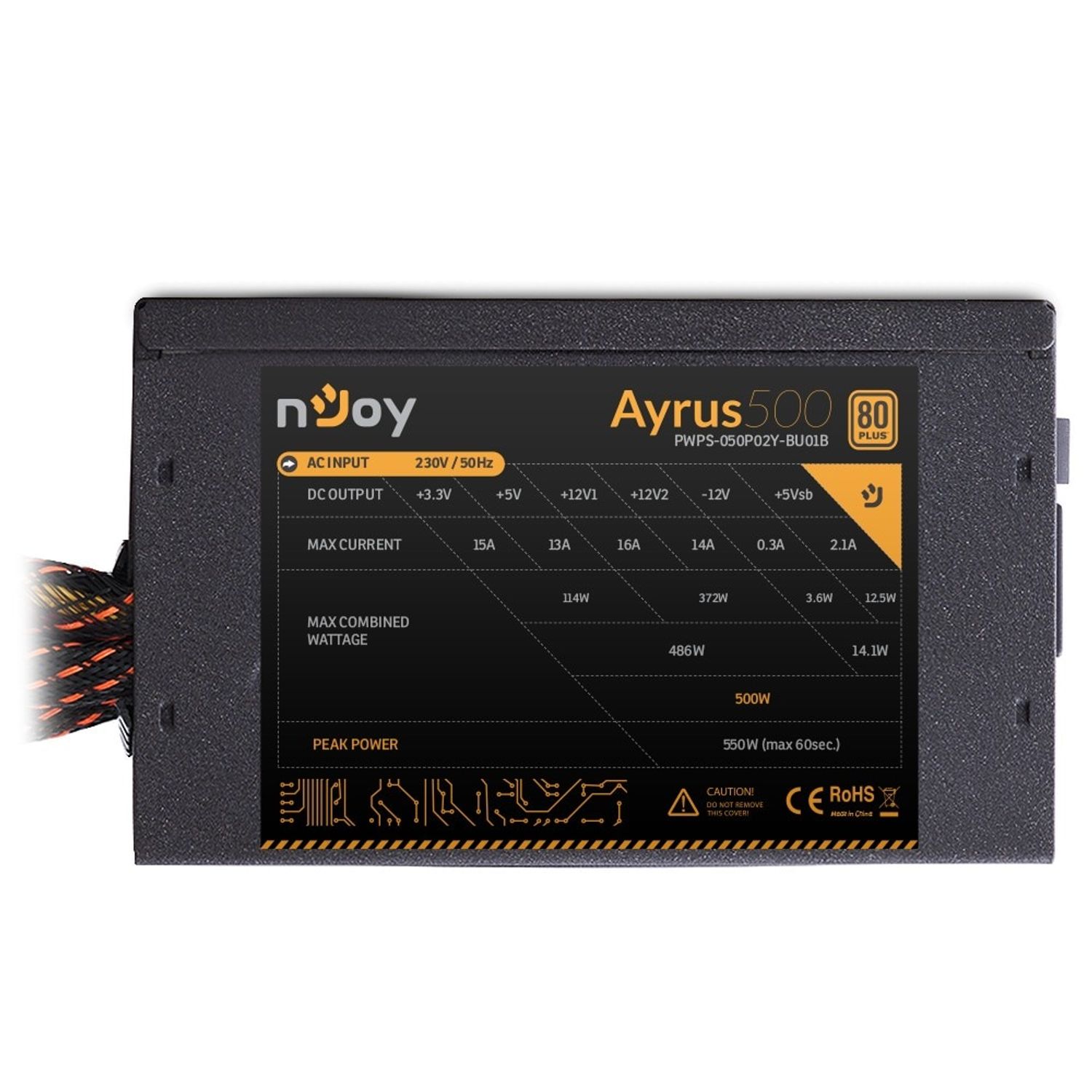 Sursa nJoy Ayrus 500, 500W Real Power, PFC Pasiv, 80 Plus fotografia produsului View 2 L