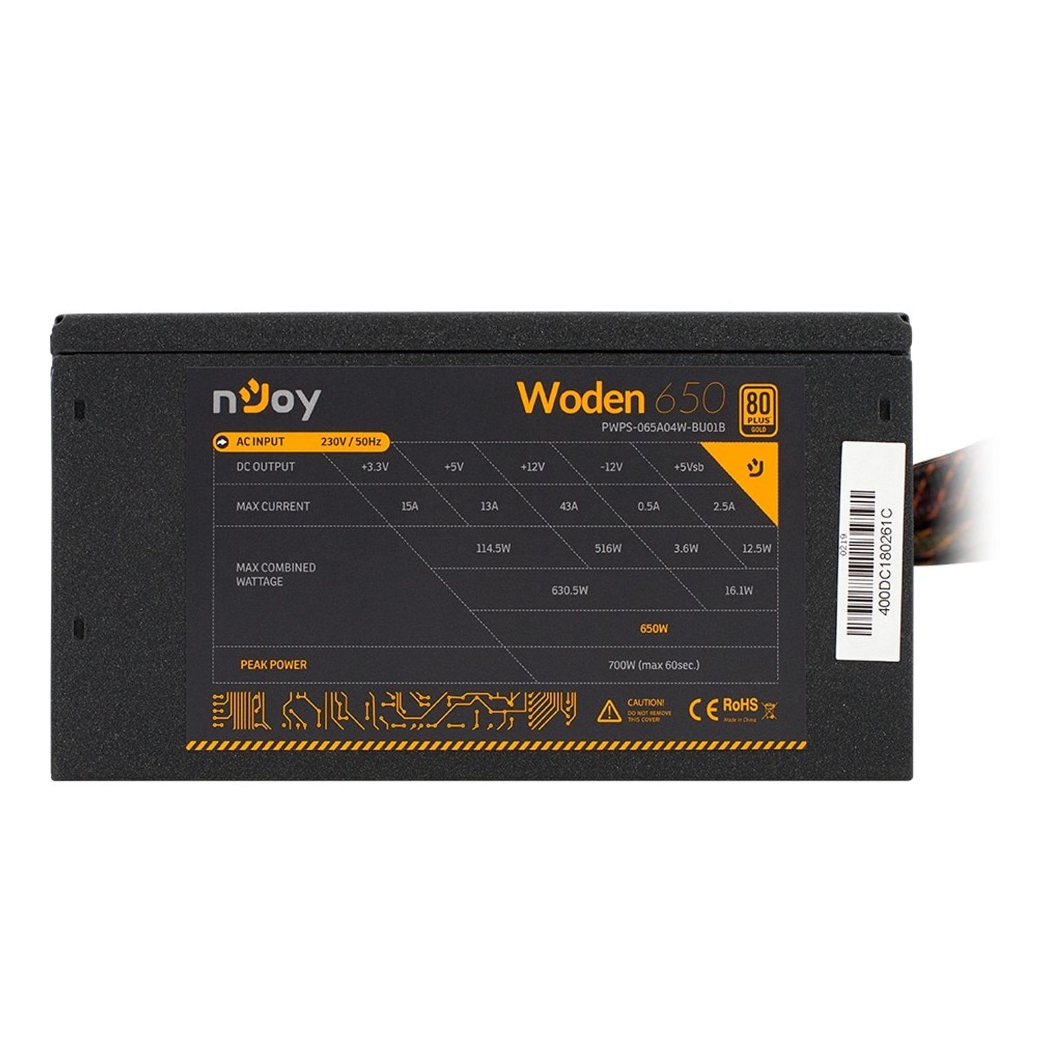 Sursa nJoy Woden 650, 650W Real Power, PFC Activ, 80 Plus Gold fotografia produsului View 3 L