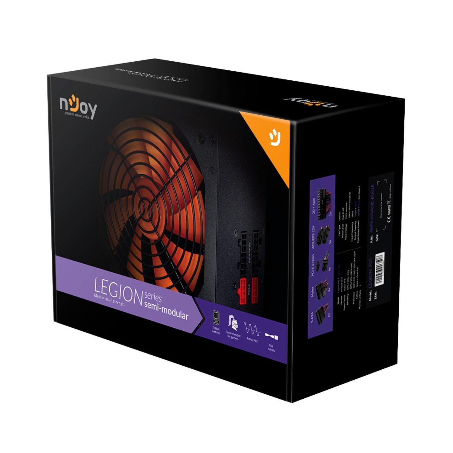Sursa nJoy Legion 700, 700W, semi-modulara, 80 Plus Silver, Active PFC fotografia produsului View 5 L