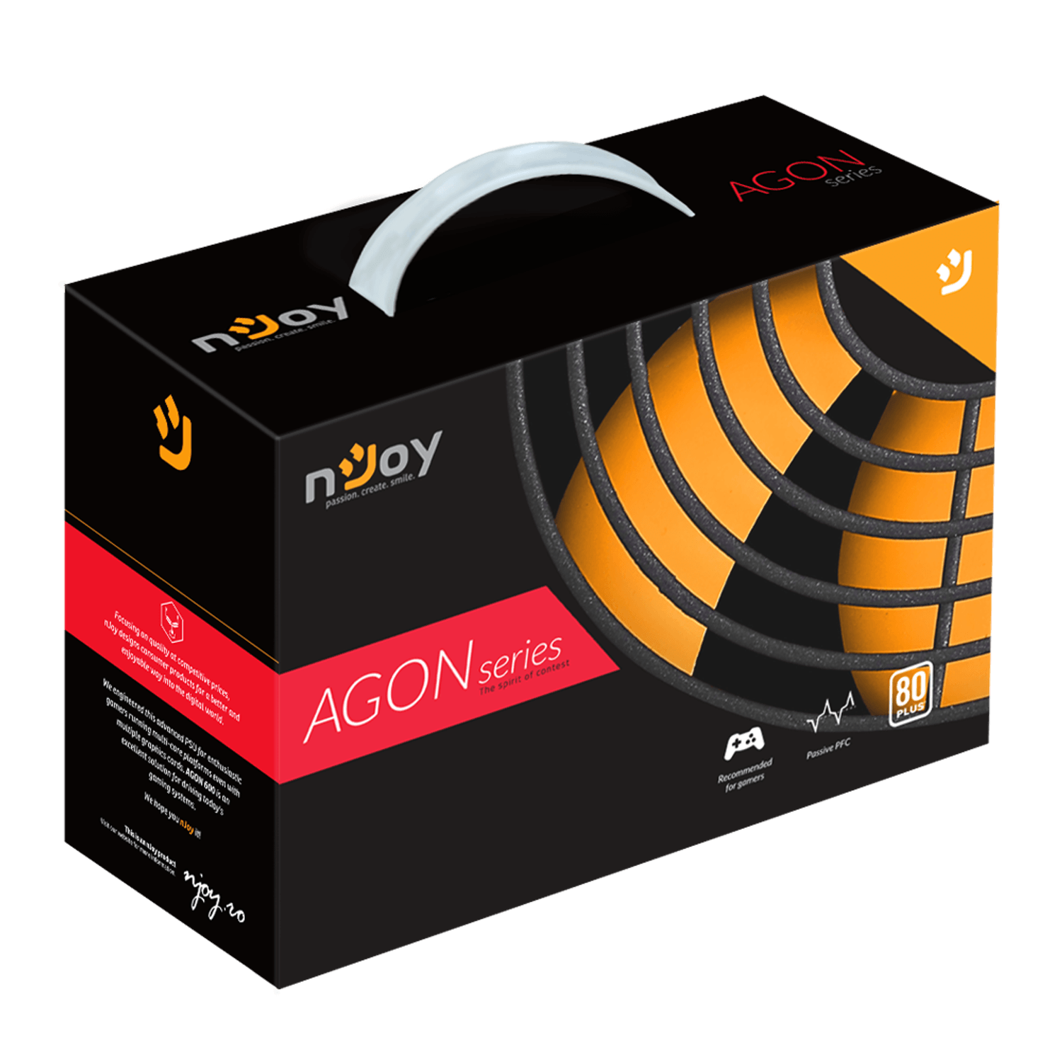Sursa nJoy Agon 600, 80 Plus, 600W, ATX, PFC Pasiv fotografia produsului View 3 L