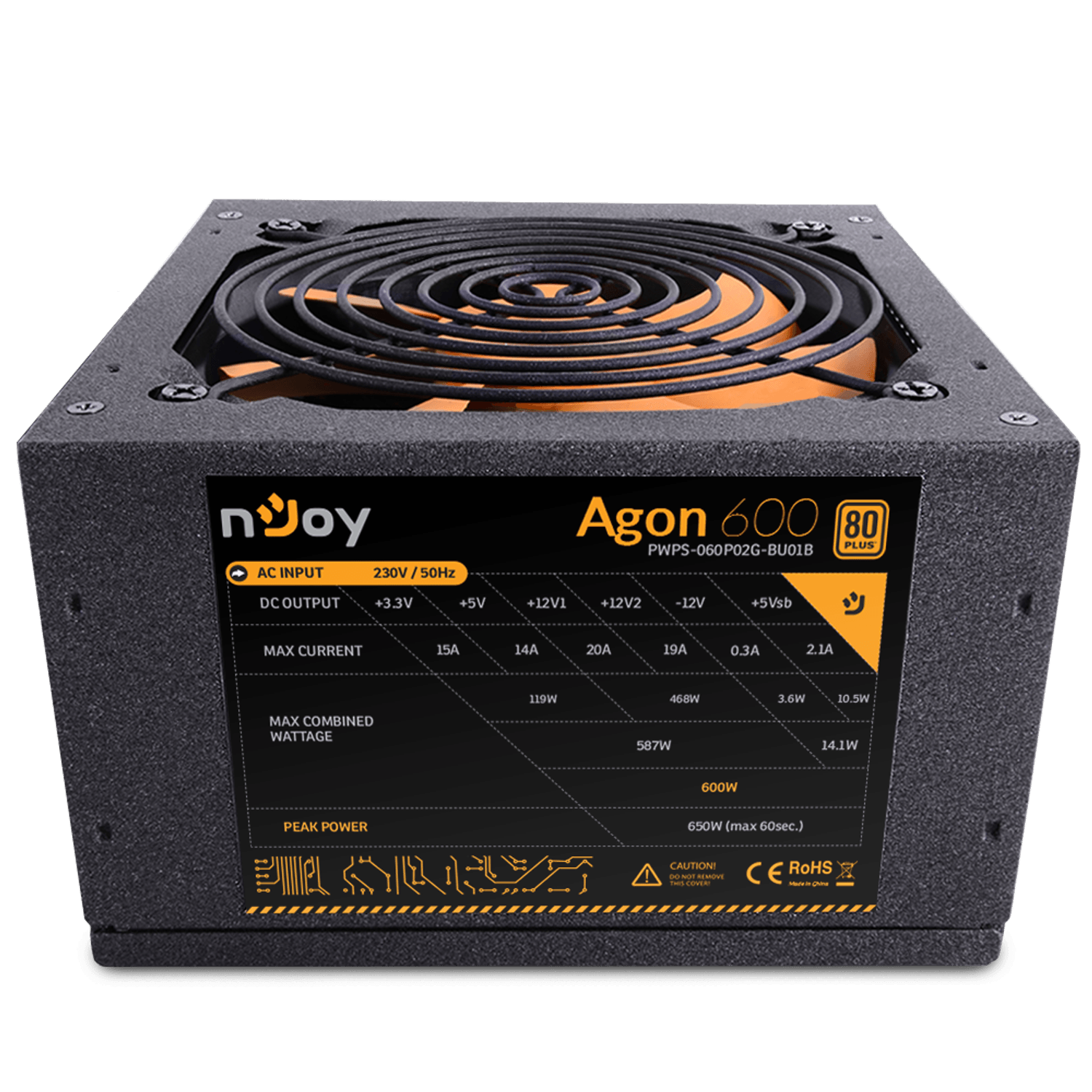 Sursa nJoy Agon 600, 80 Plus, 600W, ATX, PFC Pasiv fotografia produsului View 2 L