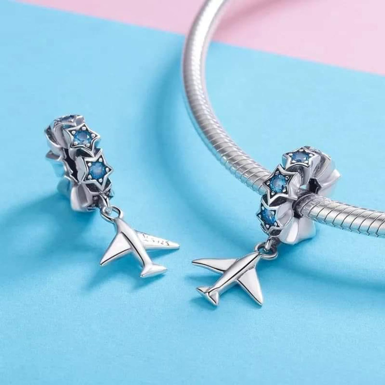 Charm argint Travel Plane fotografia produsului View 2 L