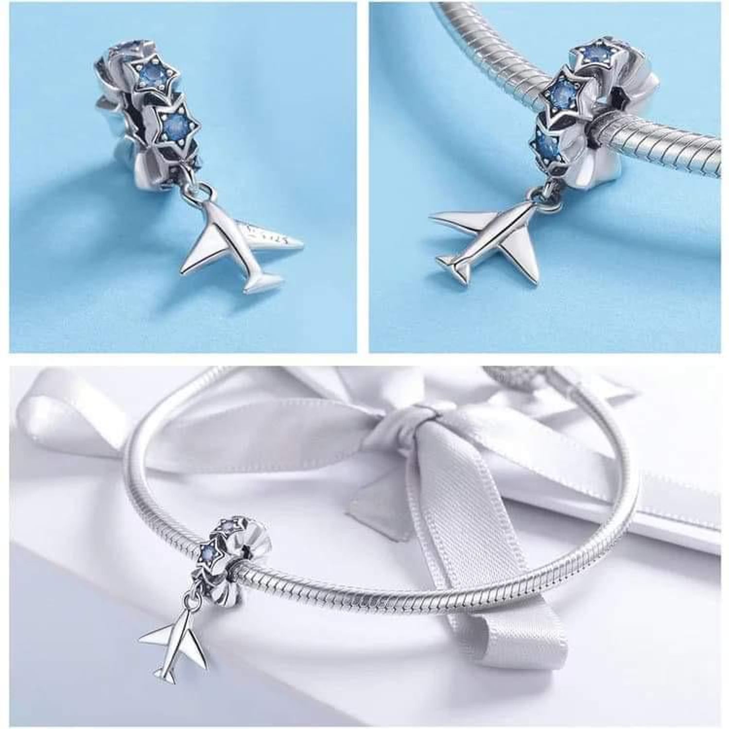 Charm argint Travel Plane fotografia produsului View 3 L