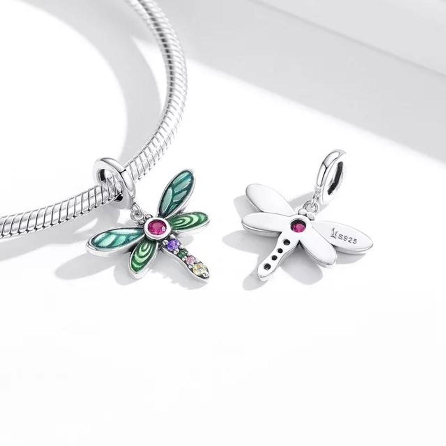 Charm argint Shiny Dragonfly fotografia produsului View 2 L