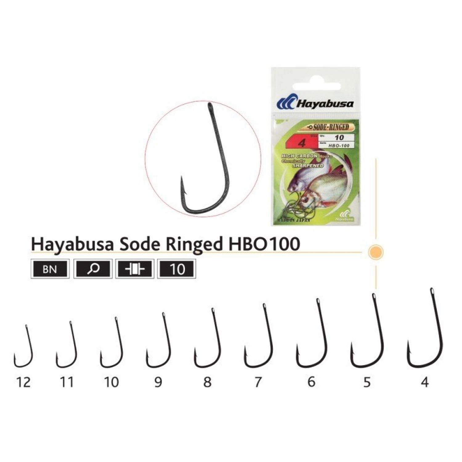 Carlige/ace pescuit Hayabusa Sode Ringed HBO100, 10 buc/set, 5 fotografia produsului View 2 L