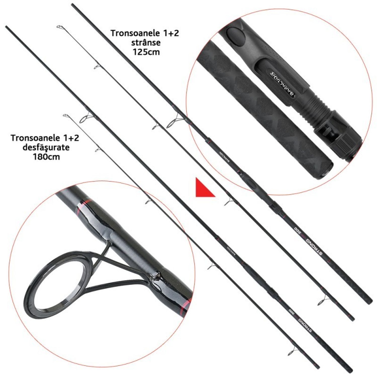 Lanseta crap din carbon Baracuda Strong de 3 m, 2 segmente, putere aruncare 3 LBS fotografia produsului View 3 L