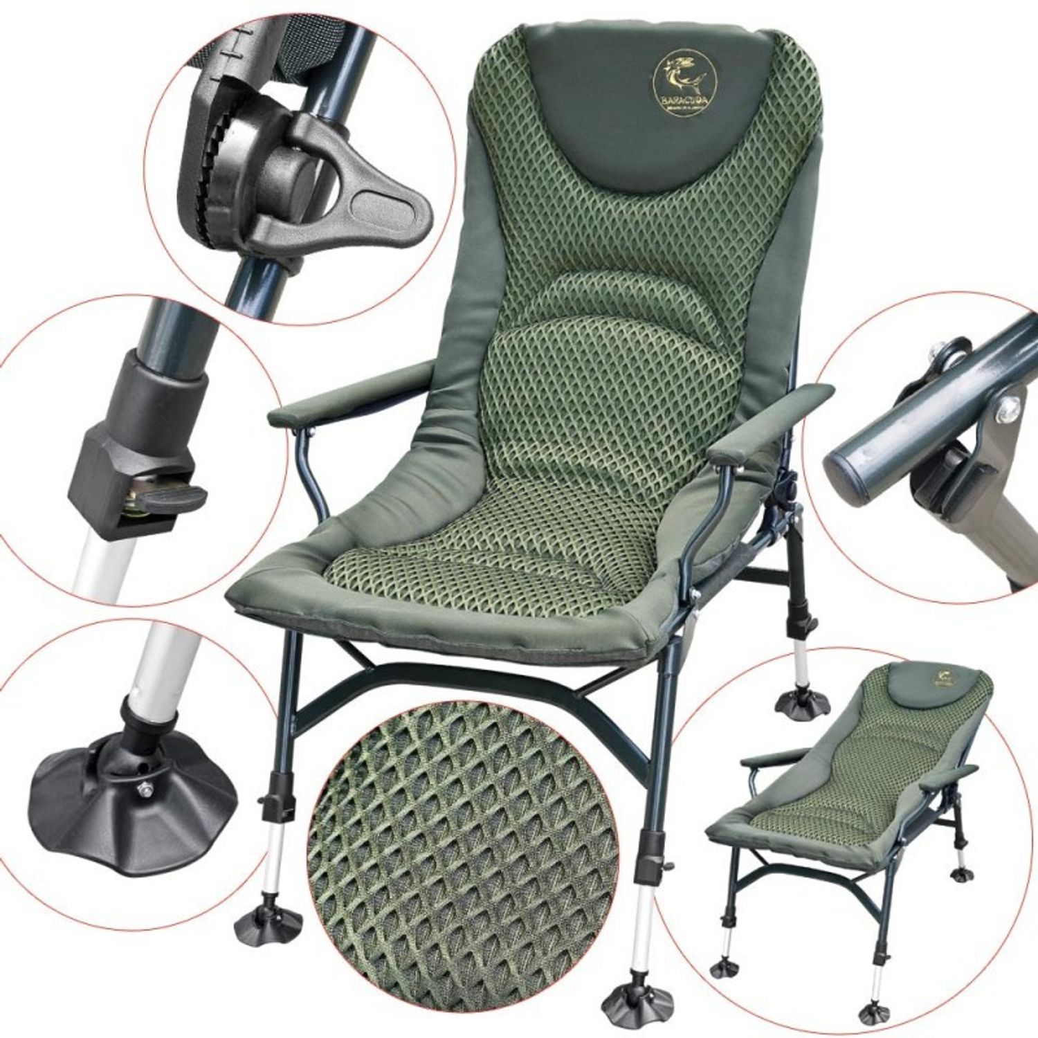 Scaun Baracuda pescuit la crap HYC 022-UC culoare kaki fotografia produsului View 2 L