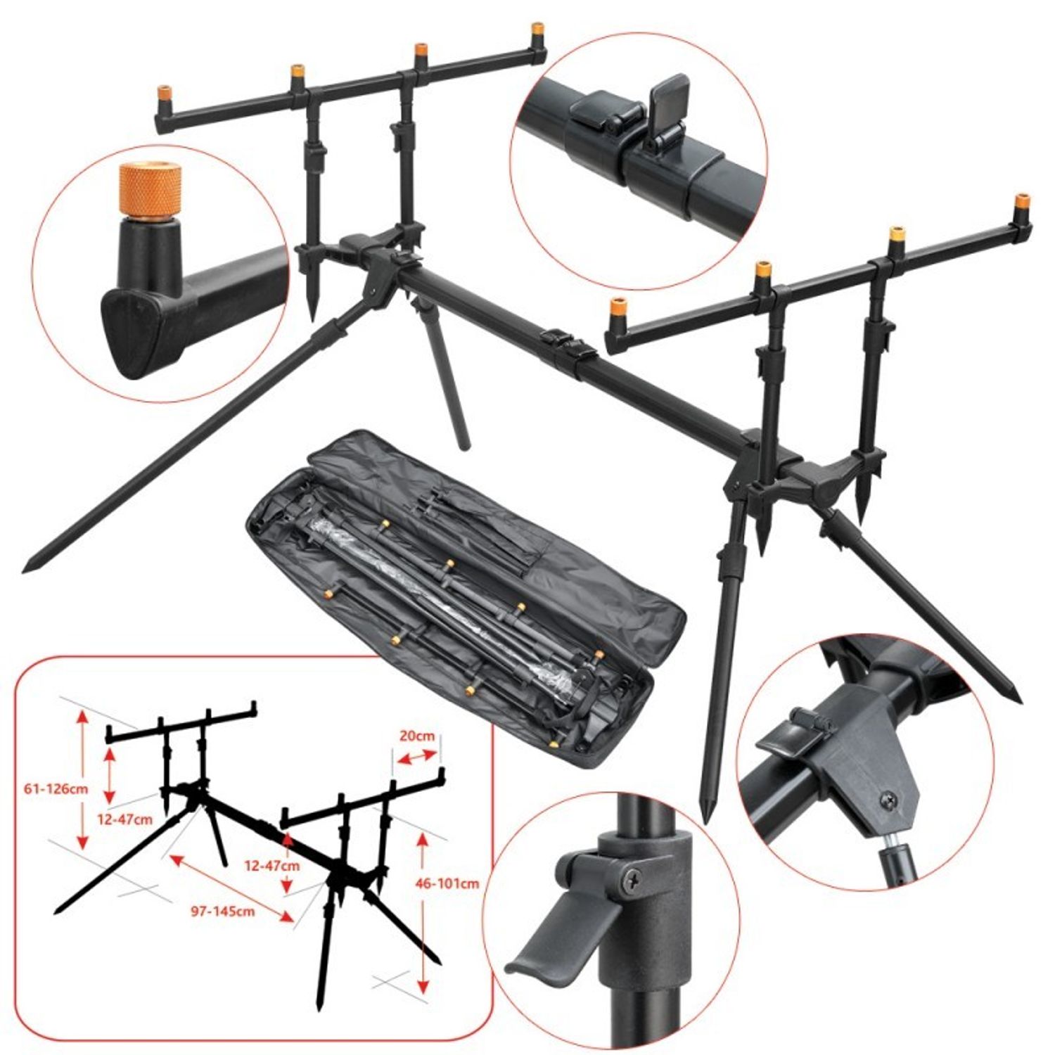 Rodpod lansete Baracuda RP10, 4 posturi, negru fotografia produsului View 2 L