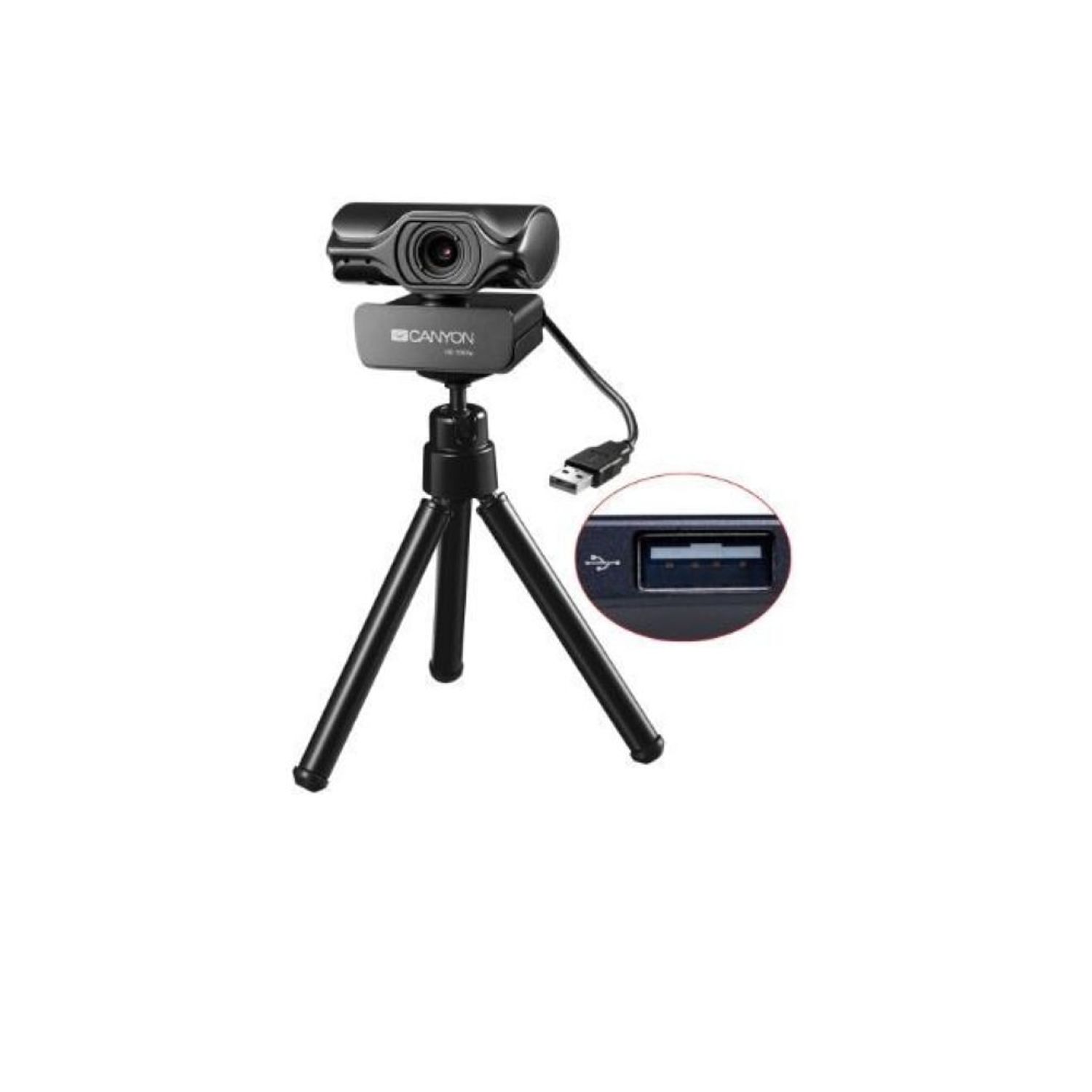 Camera web Canyon CNS-CWC6N, 2K QHD 30fps, USB, 3.2 MP, Tripod inclus, Negru fotografia produsului View 2 L