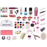 Kit unghii Extra Cosmeticos, lampa uv led Sunx, pila electrica, suport mana, 12 geluri colorate, accesorii fotografia produsului