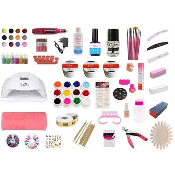 Kit Unghii Extra Cosmeticos, Lampa Uv Led Sunx, Pila Electrica, Suport Mana, 12 Geluri Colorate, Accesorii