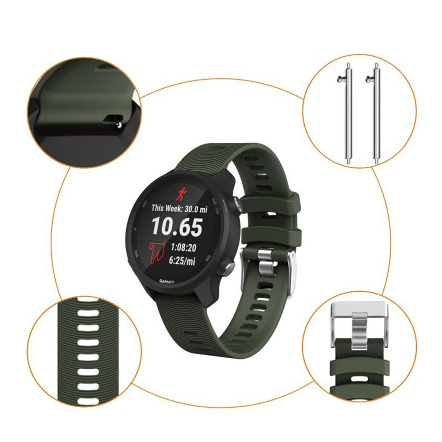 Curea silicon compatibila Garmin Forerunner 245 verde inchis  eR D L fotografia produsului View 4 L