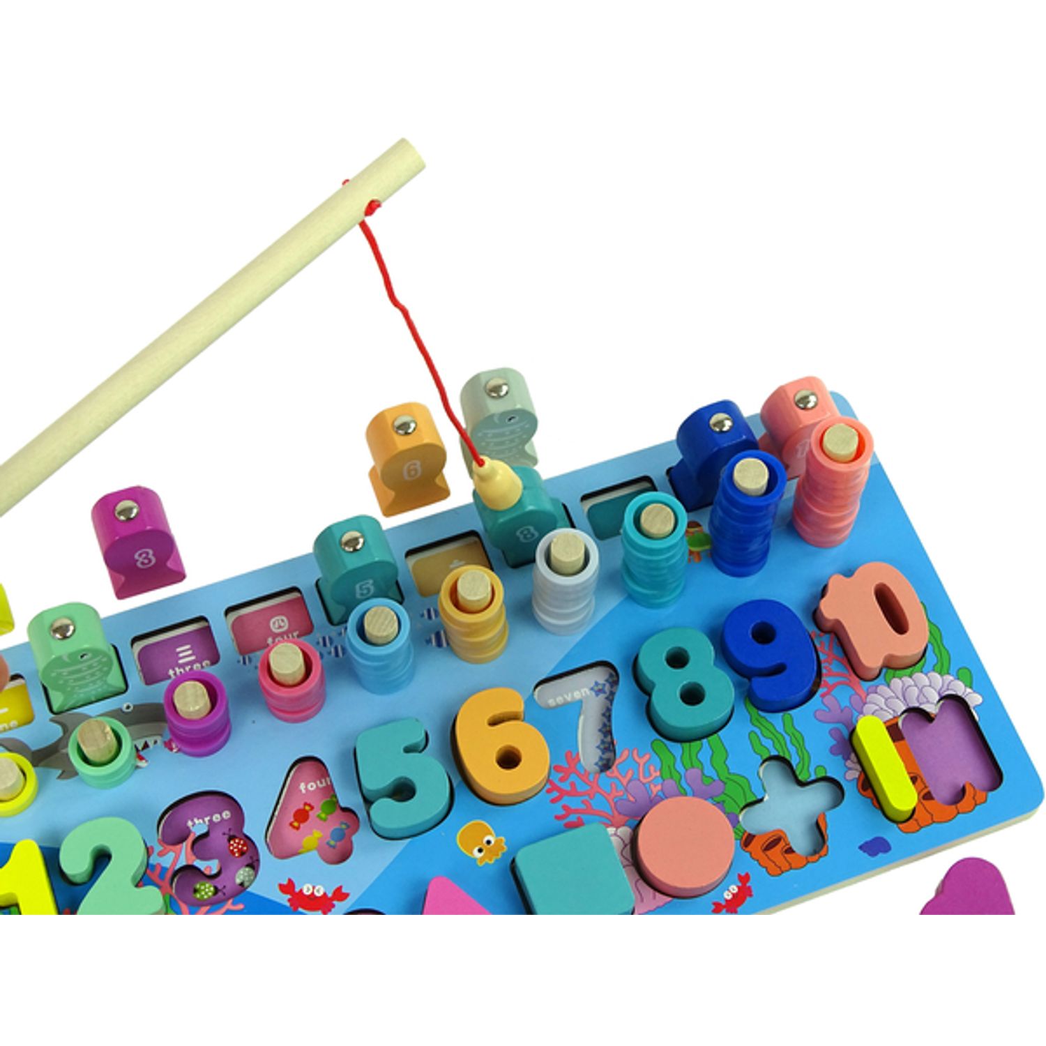 Set educativ din lemn 5 in 1 Numaratoare, Forme, Pescuit, Cifre, Matematica fotografia produsului View 3 L