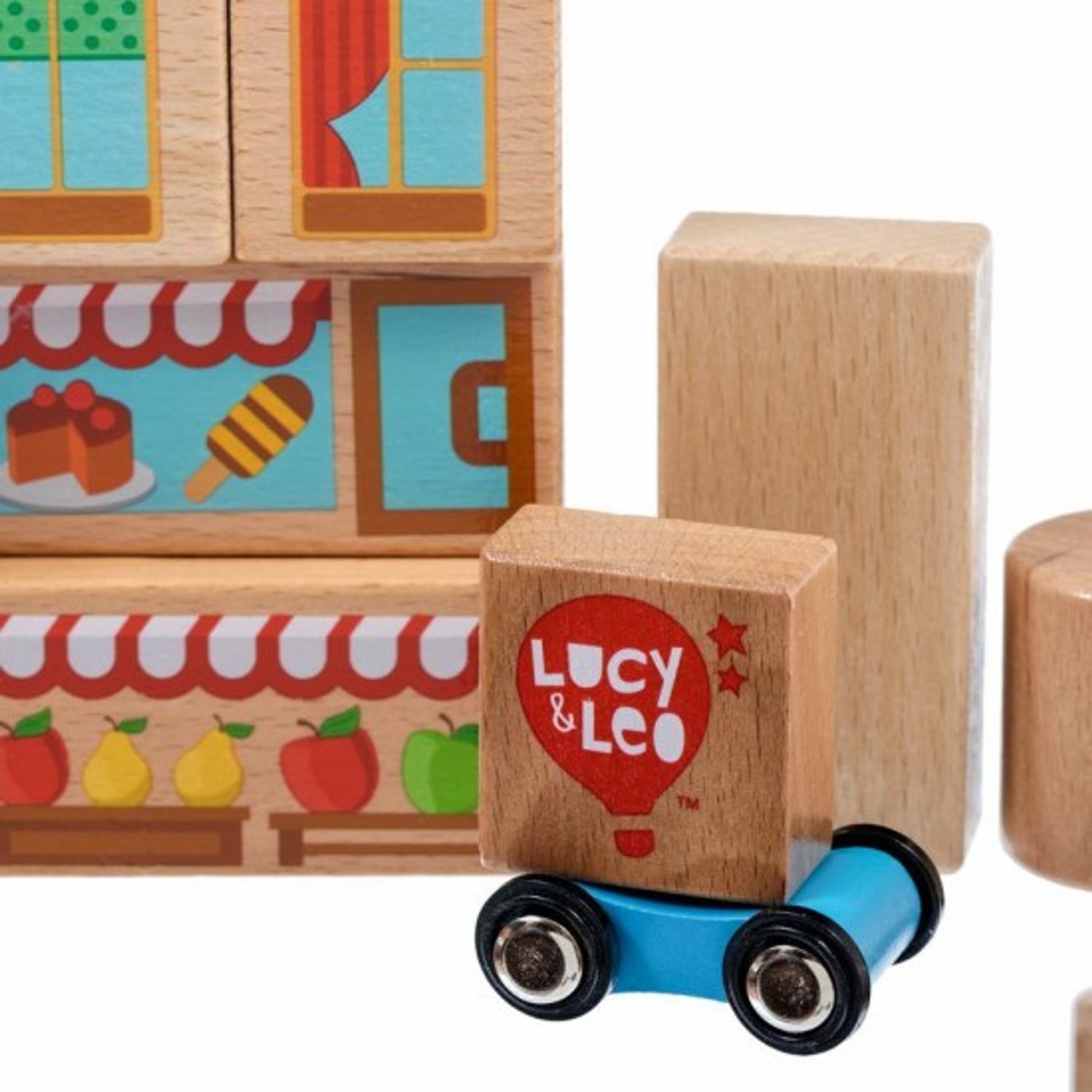 Set blocuri din lemn - Oras cu 2 masini (25 piese) Lucy & Leo fotografia produsului View 3 L