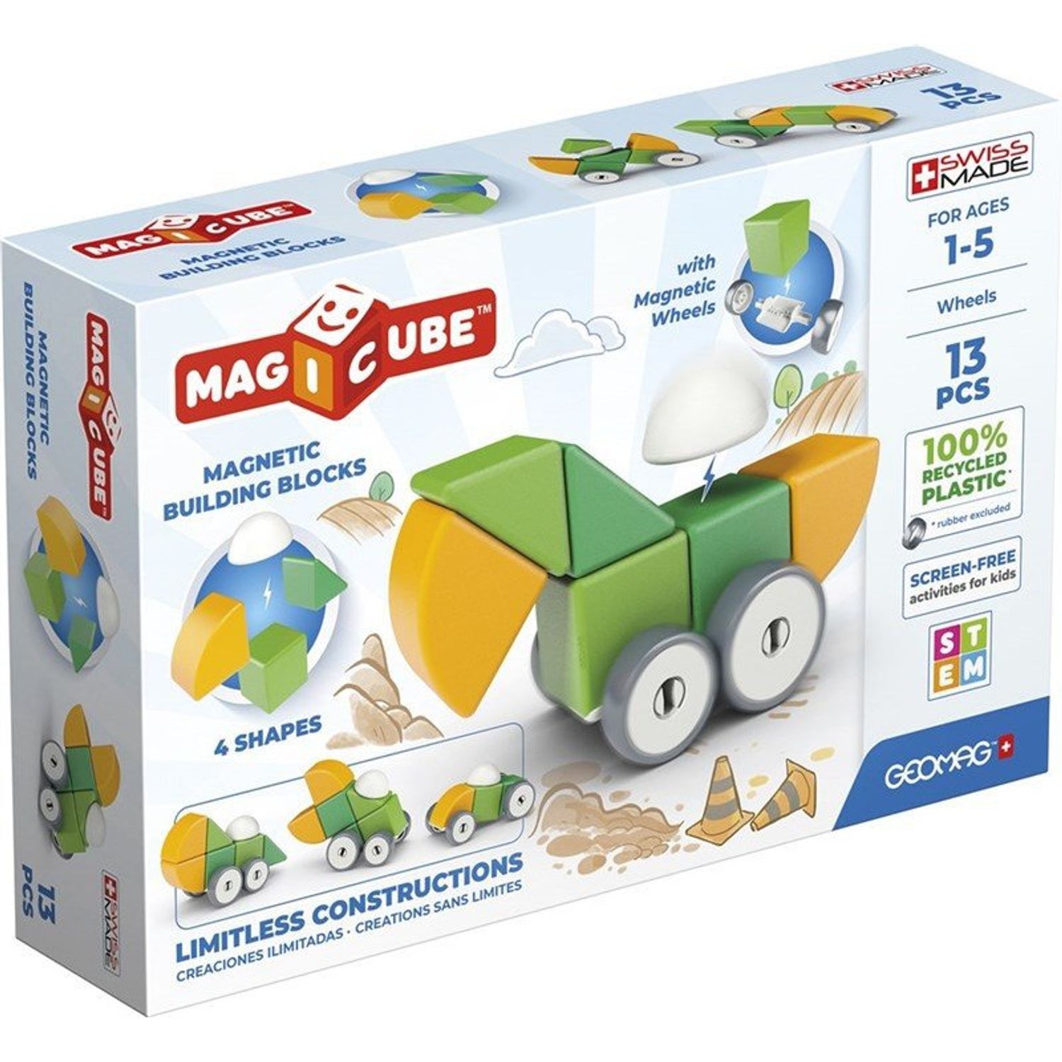 Set de constructie magnetic Geomag Magicube 202, roti reciclate fotografia produsului