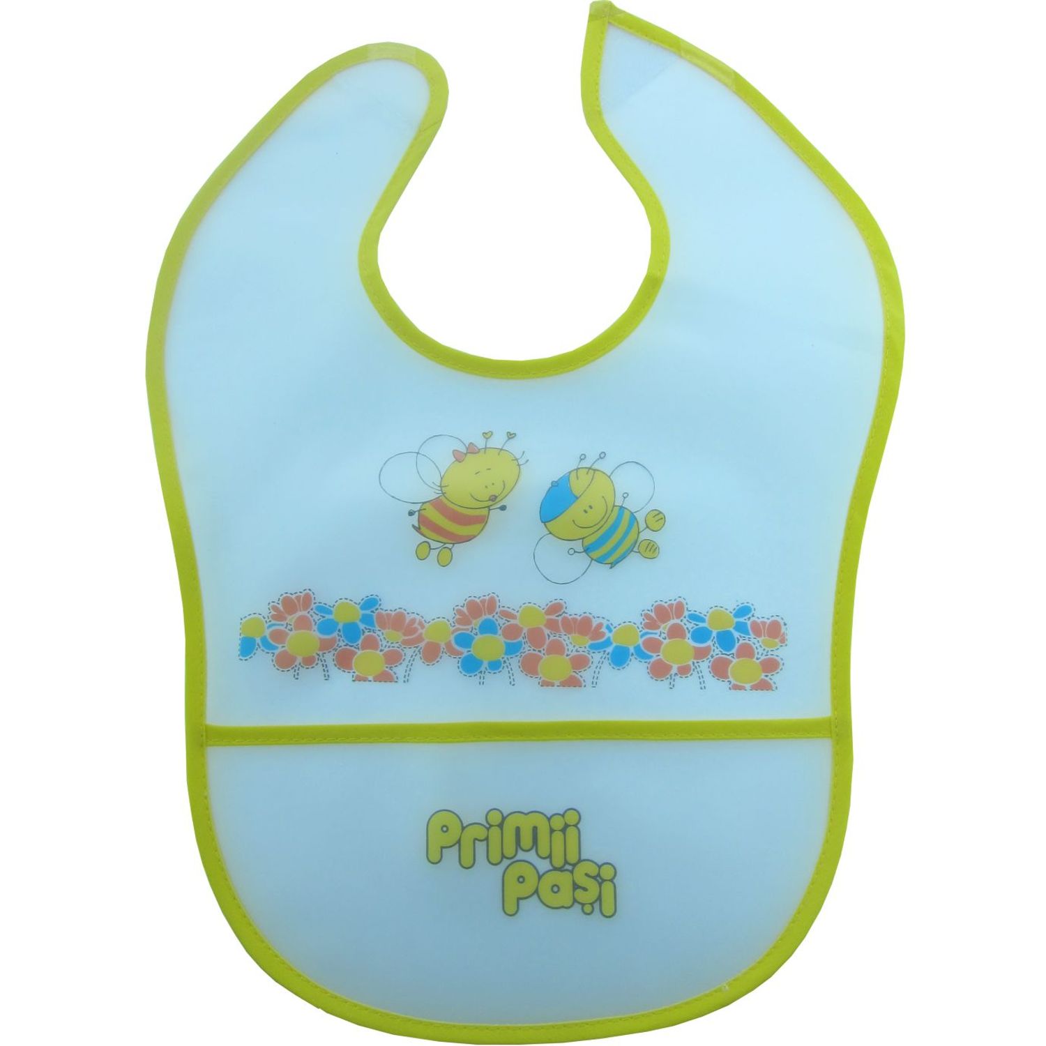 Baveta transparenta imprimata Primii Pasi, cu buzunar, Galben fotografia produsului