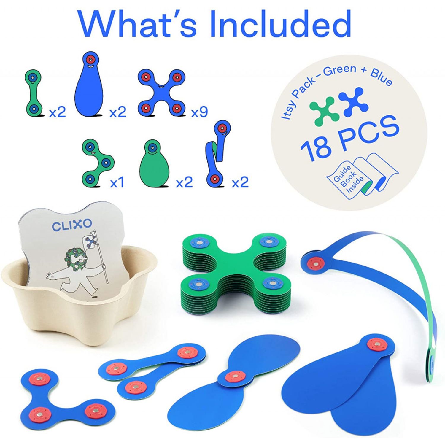 Set Clixo de construit cu magnet, Itsy pack Blue-Green 18 fotografia produsului View 2 L
