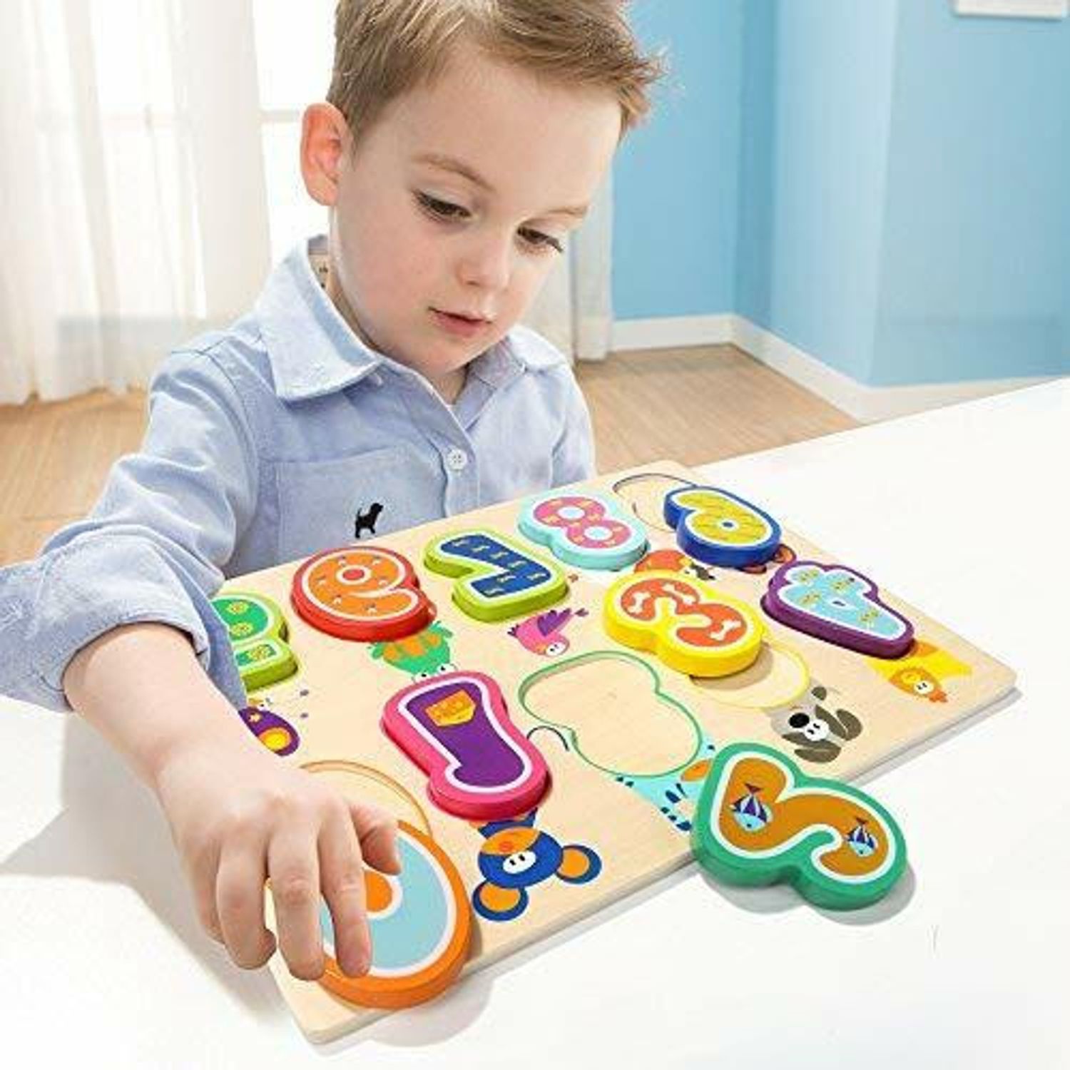 Puzzle din lemn - Numere si animalute fotografia produsului View 2 L
