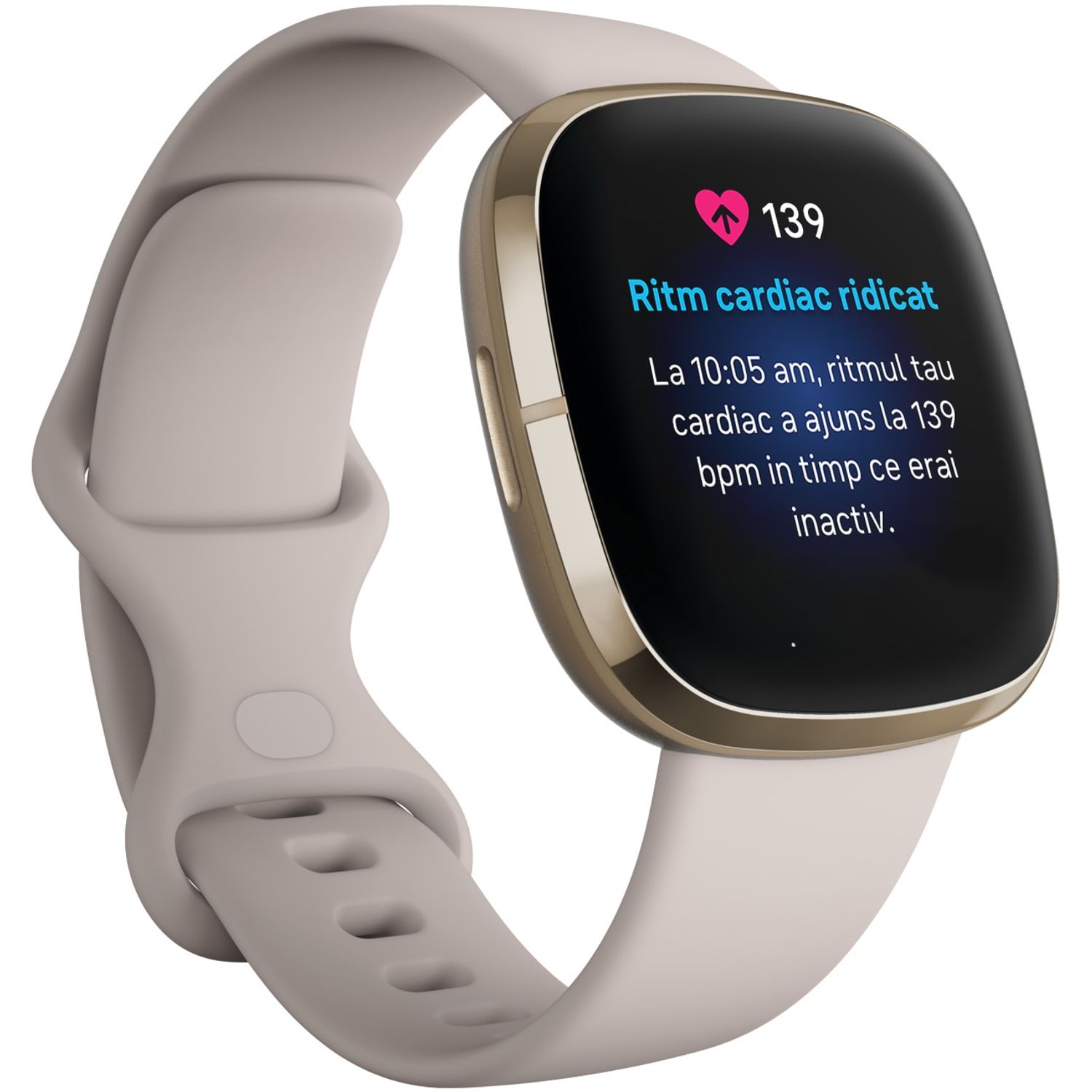 Smartwatch Fitbit Sense, Lunar White Soft Gold fotografia produsului View 3 L