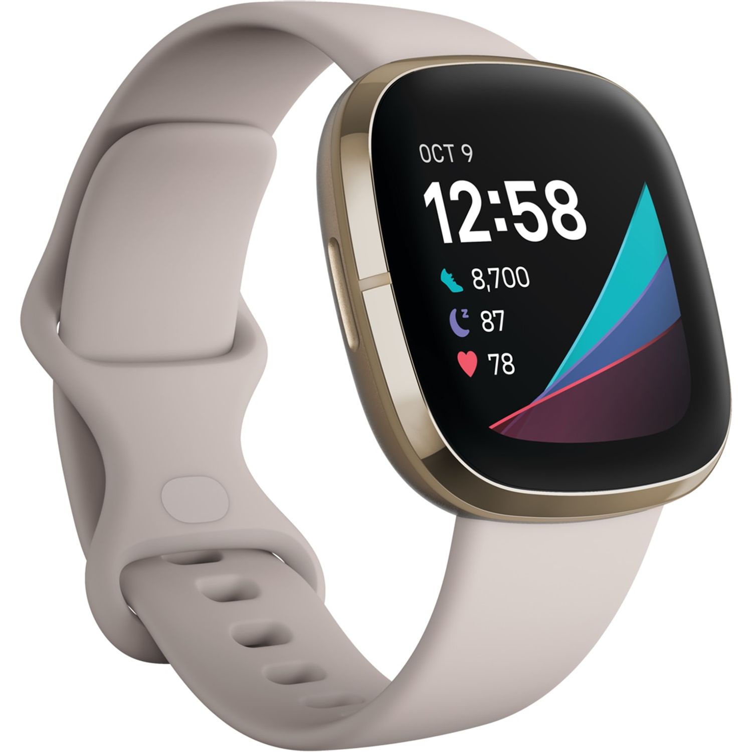 Smartwatch Fitbit Sense, Lunar White Soft Gold fotografia produsului View 2 L