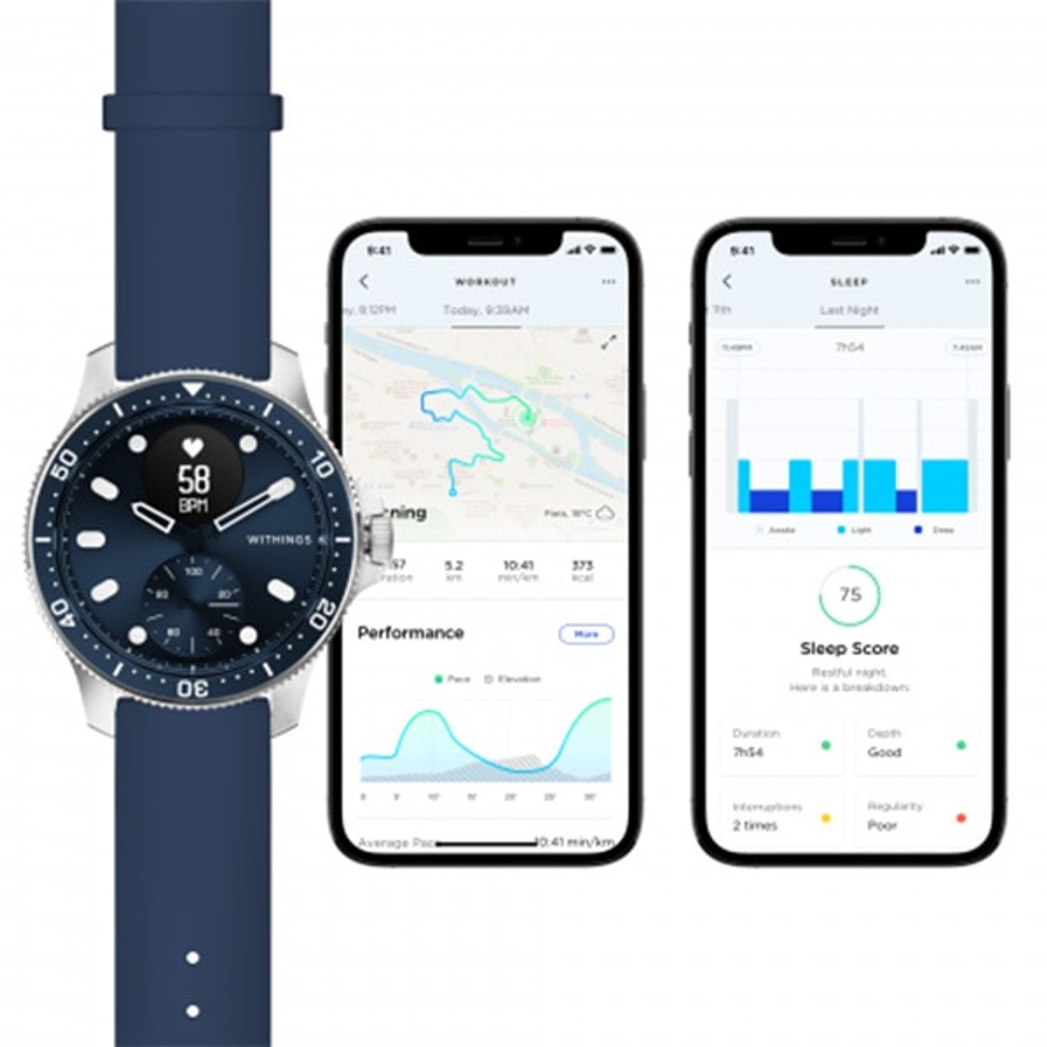 Smartwatch Withings Scanwatch, Horizon Special Edition, 43mm, Blue fotografia produsului View 5 L