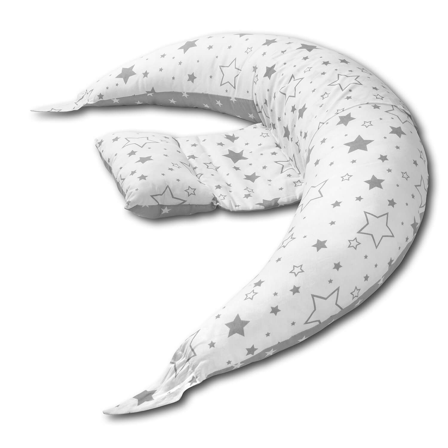 Perna gravide multifunctionala 8 in 1  Kidizi Luna Galaxy Grey 230x35 cm, husa detasabila din bumbac fotografia produsului
