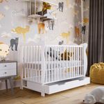 Patut din lemn masiv 120x60 cm Isla alb cu sertar si roti fotografia produsului