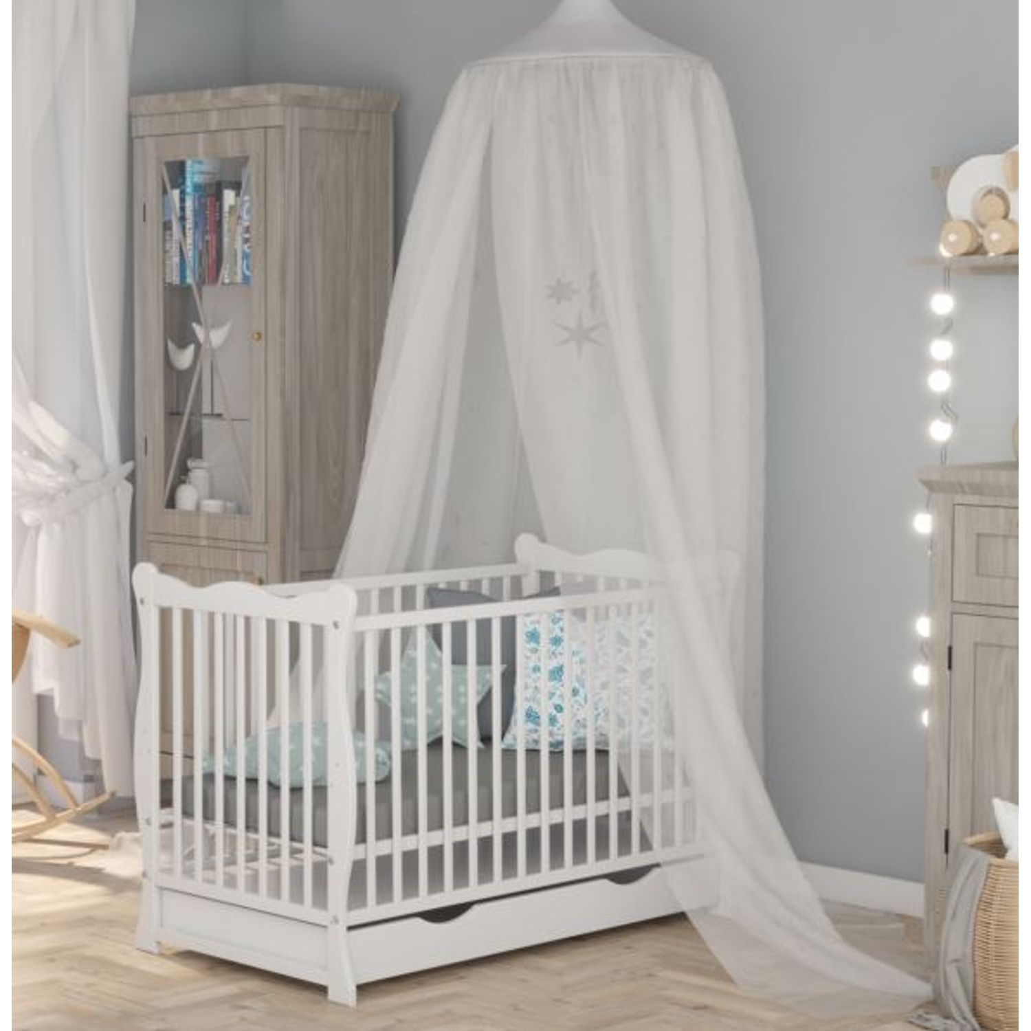 Patut din lemn masiv 120x60 cm Isla alb cu sertar si roti fotografia produsului View 4 L