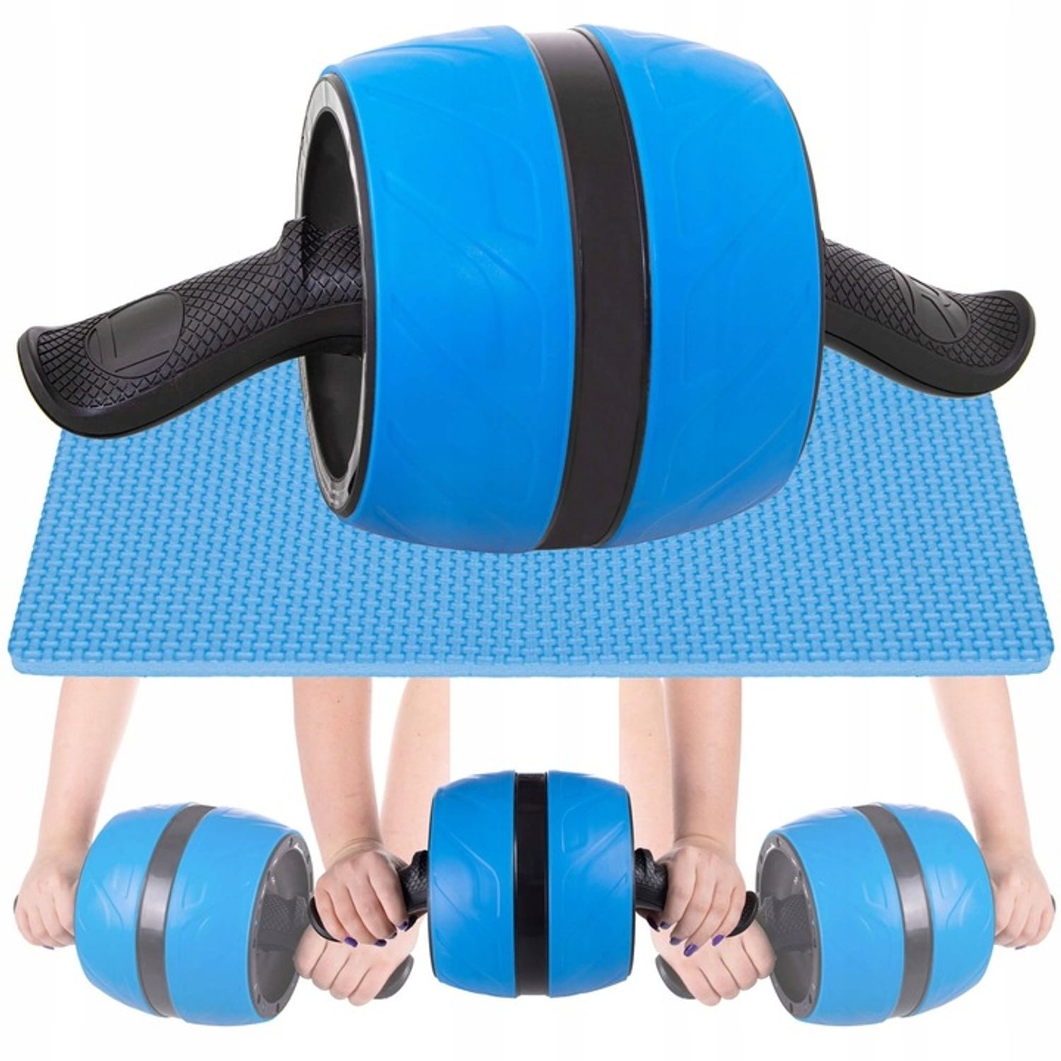 Roata pentru abdomene cu sistem de retractare Springos, include covoras genunchi fotografia produsului
