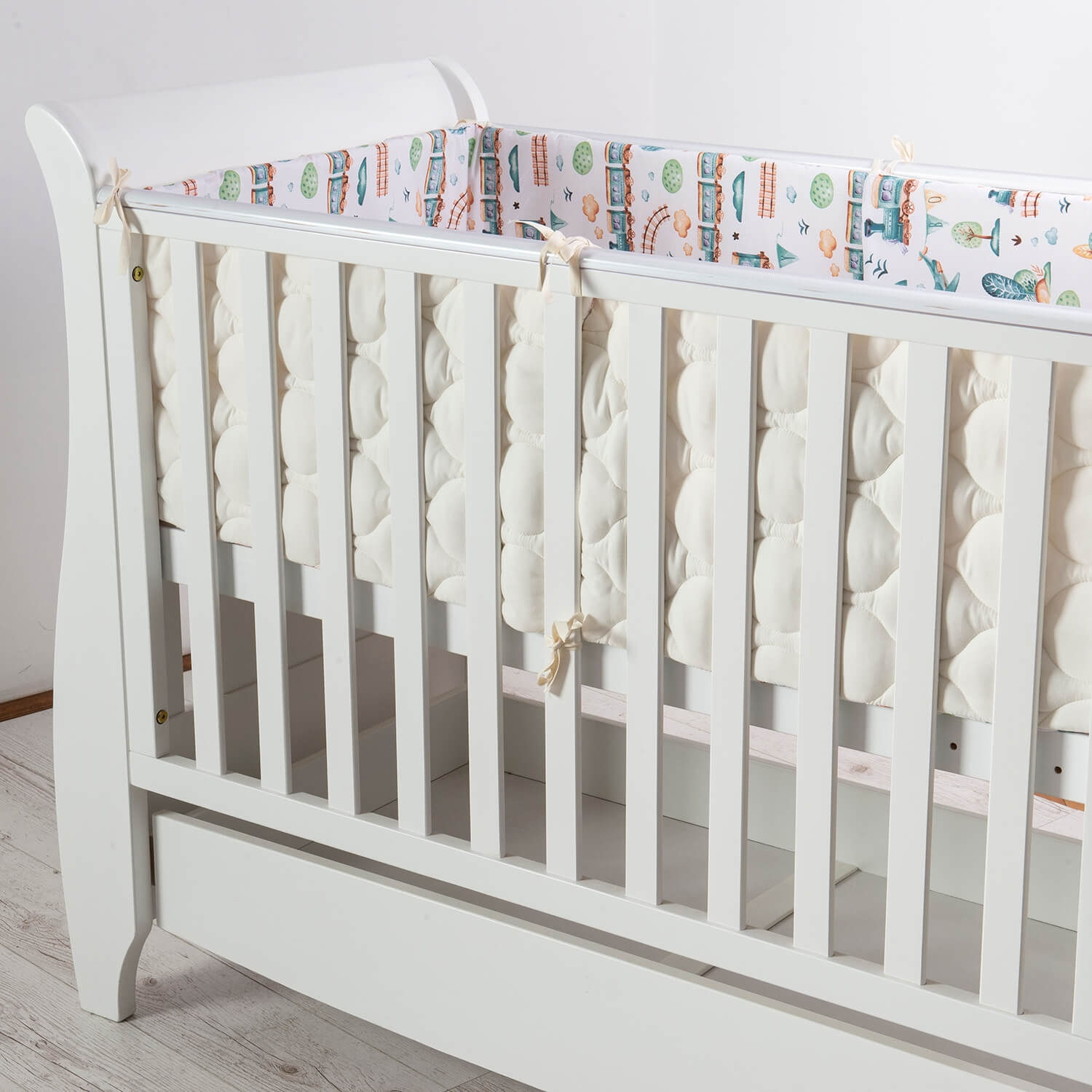 Set 2 aparatori matlasate patut 120x60 cm Kidizi Choo Choo Deluxe, inaltime 35 cm fotografia produsului View 2 L