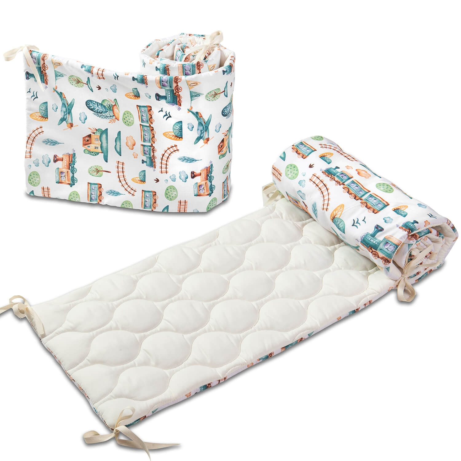 Set 2 aparatori matlasate patut 120x60 cm Kidizi Choo Choo Deluxe, inaltime 35 cm fotografia produsului