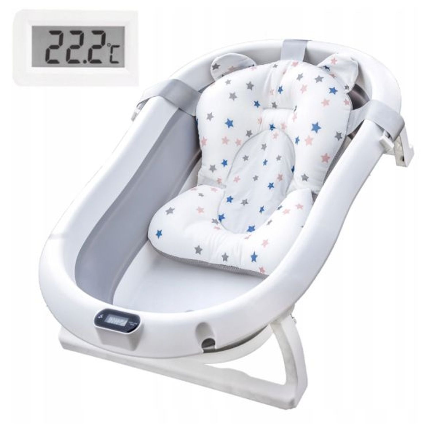 Cadita pliabila cu termometru si suport anatomic Primabobo Genua Premium grey fotografia produsului View 3 L