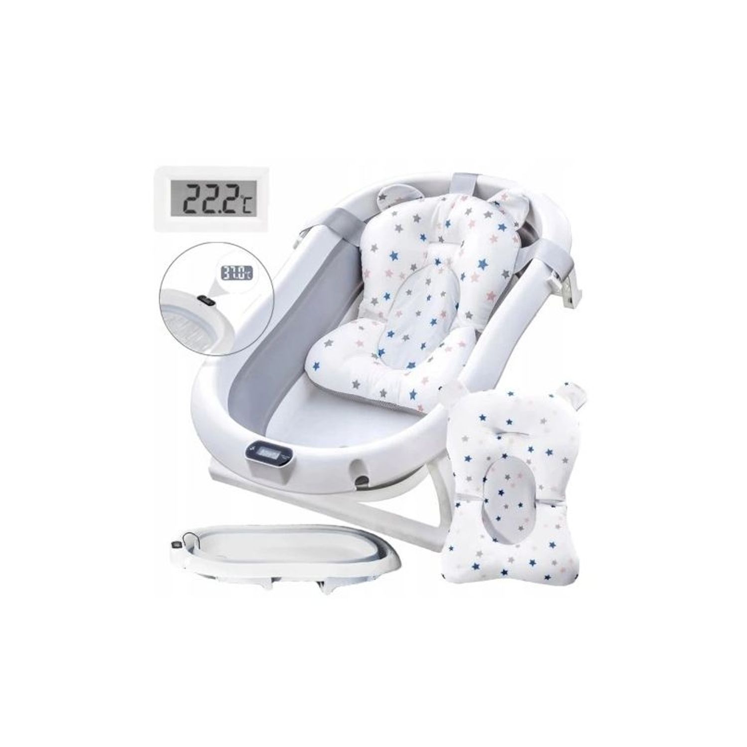 Cadita pliabila cu termometru si suport anatomic Primabobo Genua Premium grey fotografia produsului View 2 L