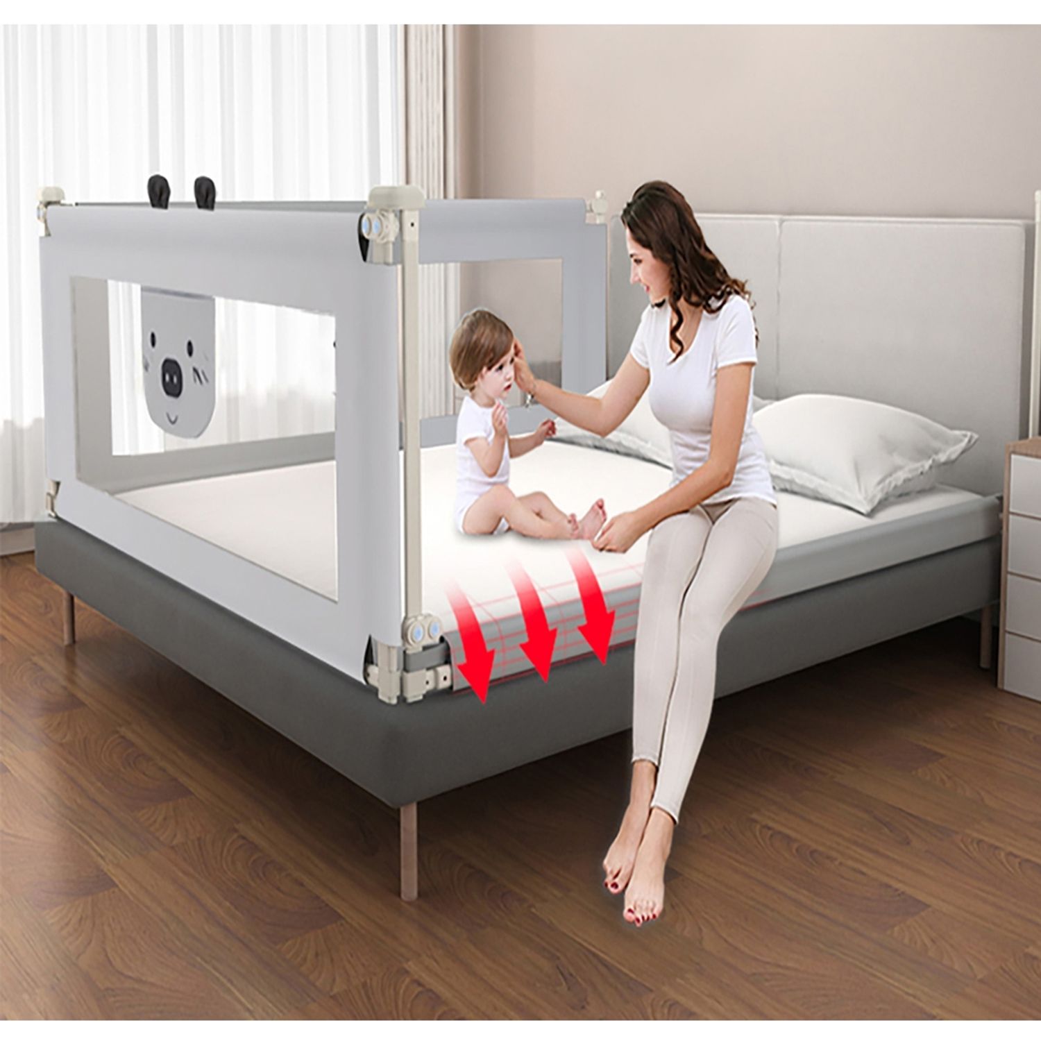 Bariera protectie pat culisanta XXL 160 cm Bears Grey, inaltime reglabila 68-98 cm fotografia produsului View 5 L