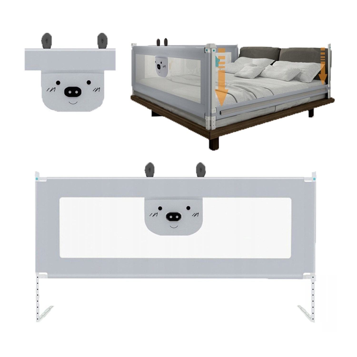 Bariera protectie pat culisanta  XXL 200 cm Bears Grey, inaltime reglabila 68-98 cm fotografia produsului View 4 L