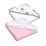 Set doua prosoape din bumbac cu gluga 90x90 cm Kidizi Pink Star Clouds fotografia produsului