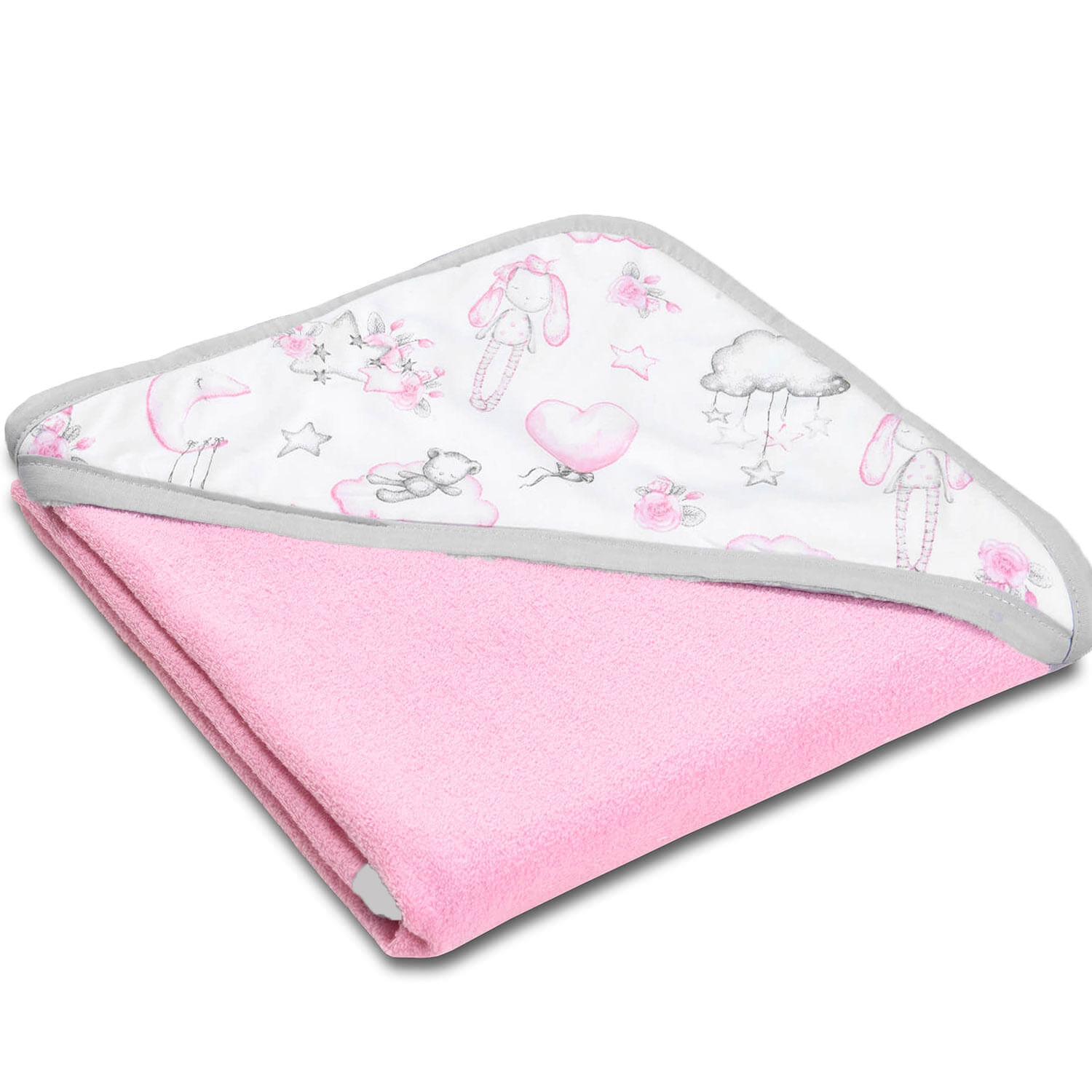 Set doua prosoape din bumbac cu gluga 90x90 cm Kidizi Pink Star Clouds fotografia produsului View 2 L