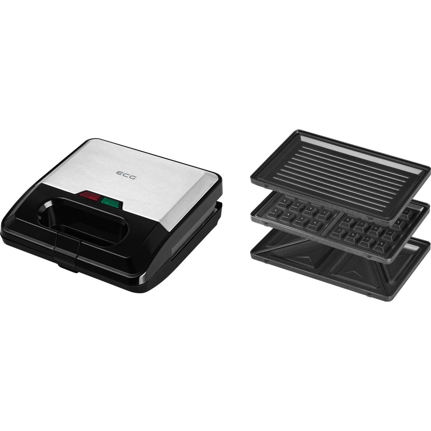 ECG Sandwichmaker ECG S3173 3in1 Triangle, 750W, 3 tipuri de placi