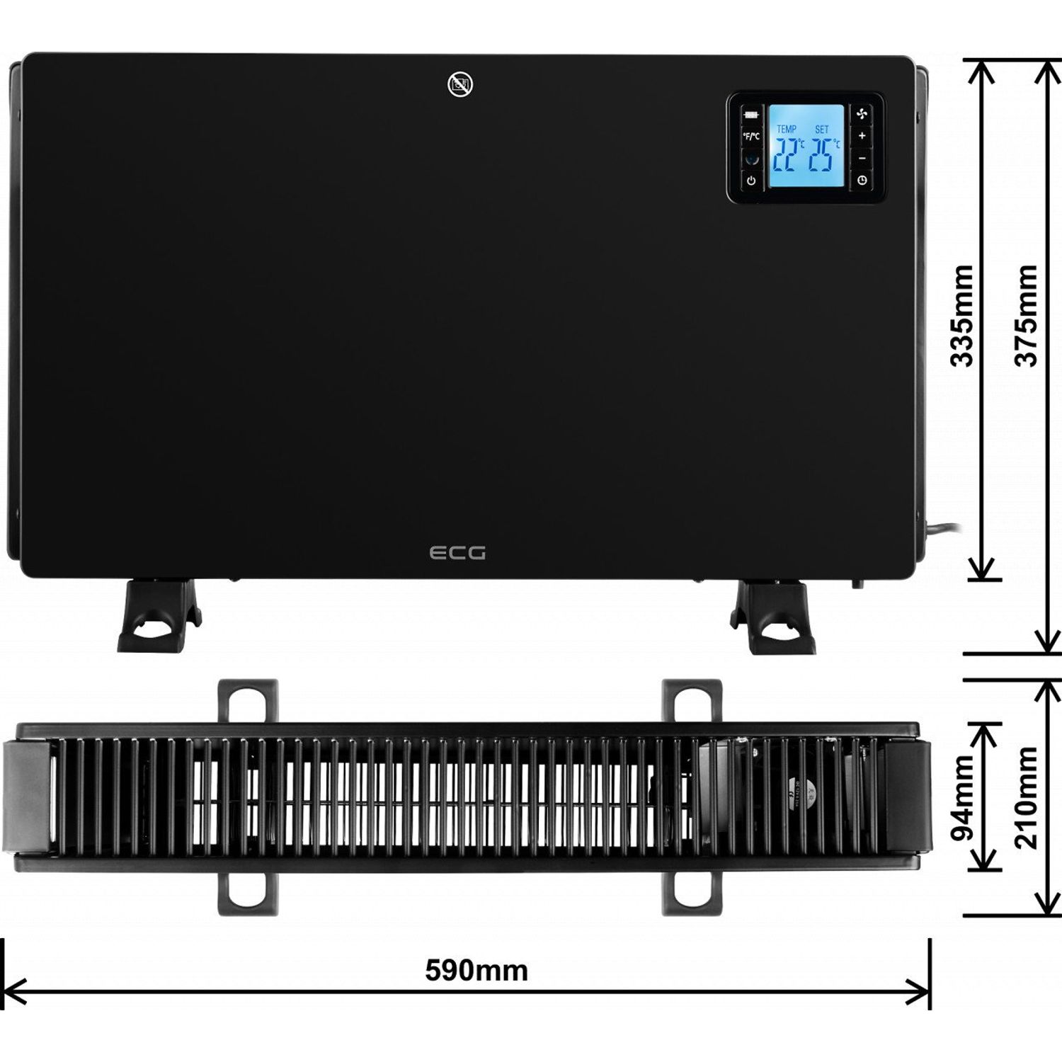 Convector electric de podea ECG TK 2080 DR negru, 2000 W, 3 trepte, termostat, LCD fotografia produsului View 11 L