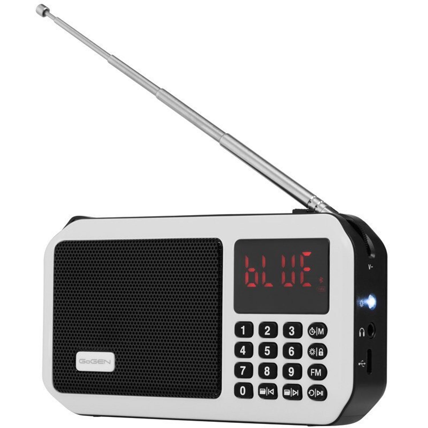Radio portabil cu acumulator GoGEN FMP 125 BTW, FM, Bluetooth, lanterna, card micro SD, alb fotografia produsului