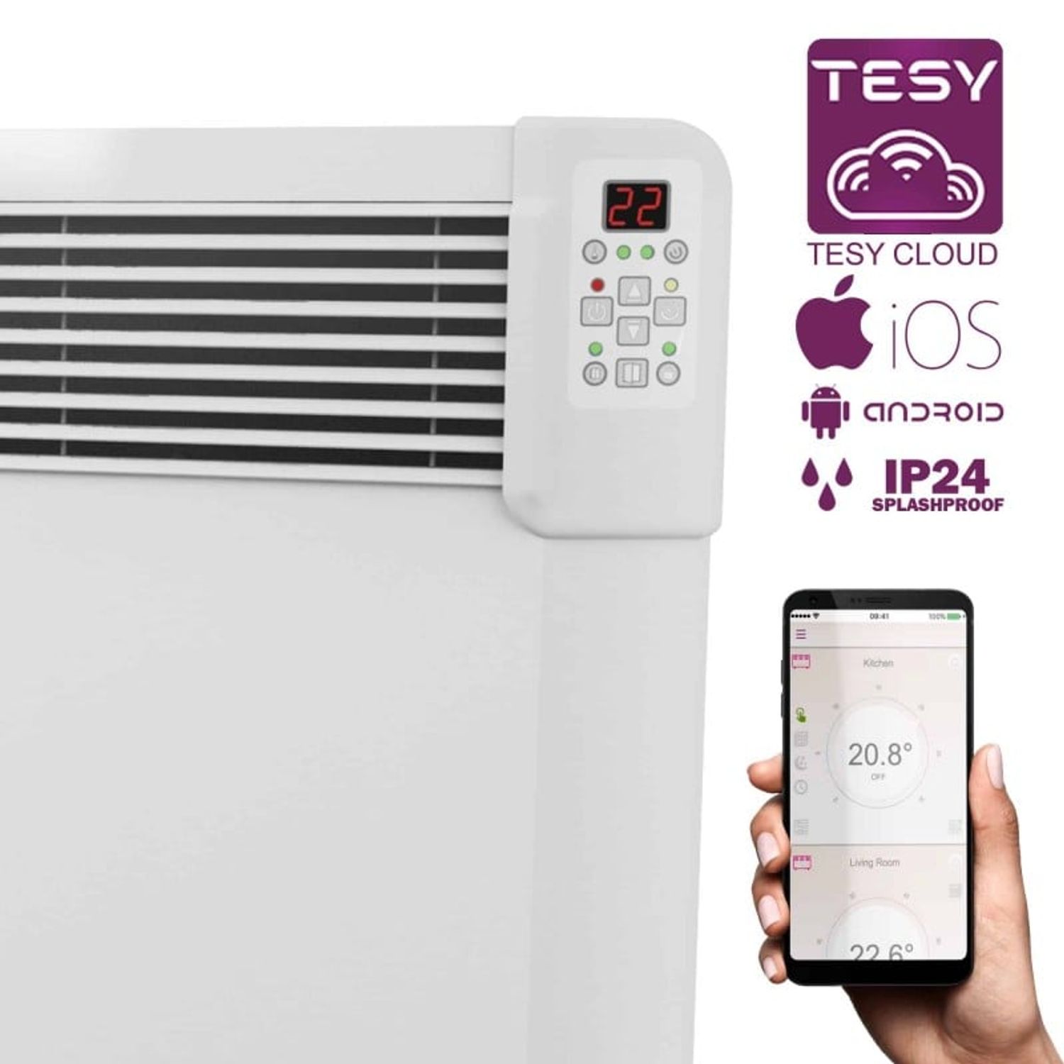 Convector electric de Perete cu modul Wi-Fi, TESY CN04 200 EIS CLOUD W, putere 2000W, suprafata 16-24mp fotografia produsului View 6 L