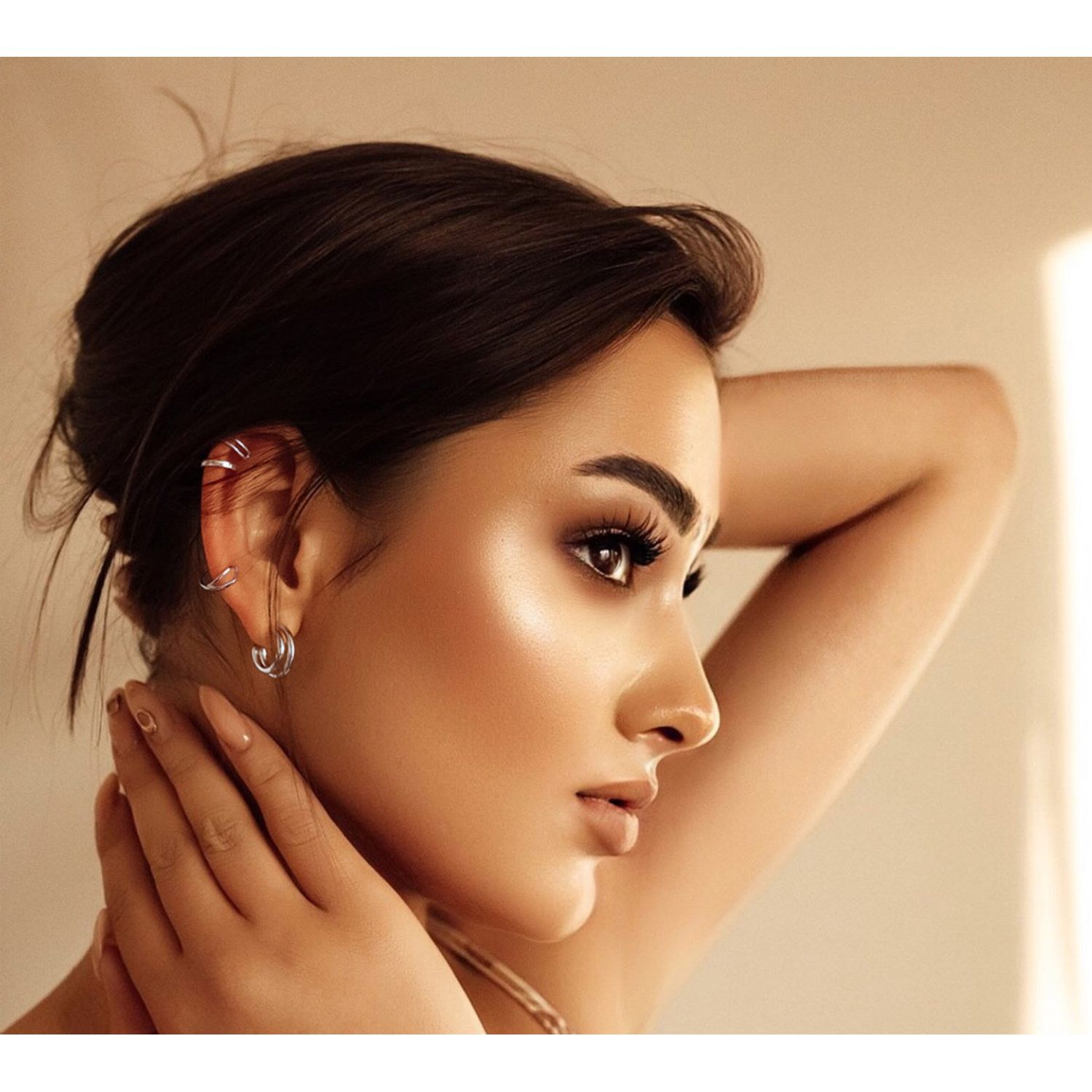 Cercei argint 925, JW110, model cerc dublu, placat cu rodiu fotografia produsului